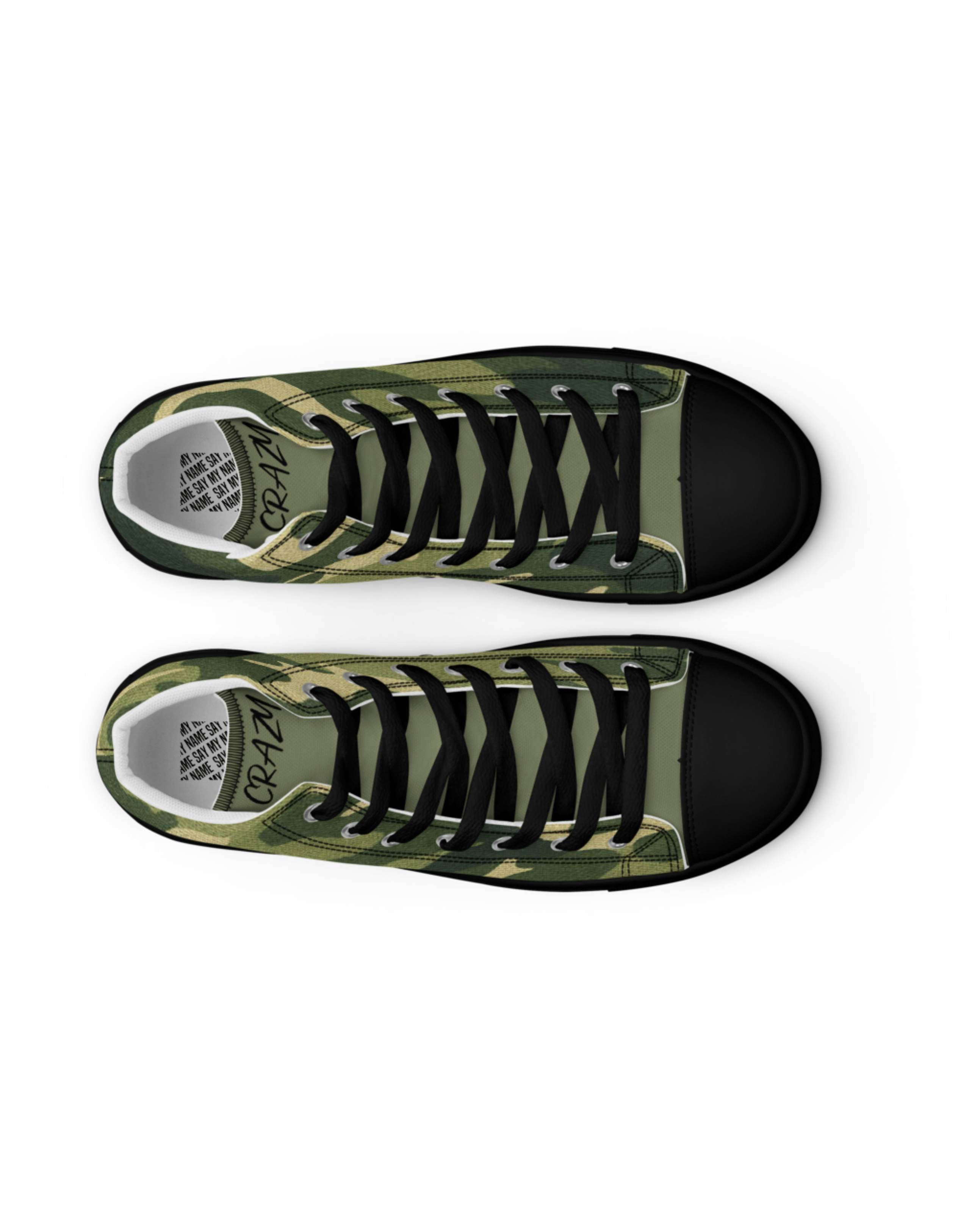 Men's high-top green camouflage canvas sneakers "SAY MY NAME"