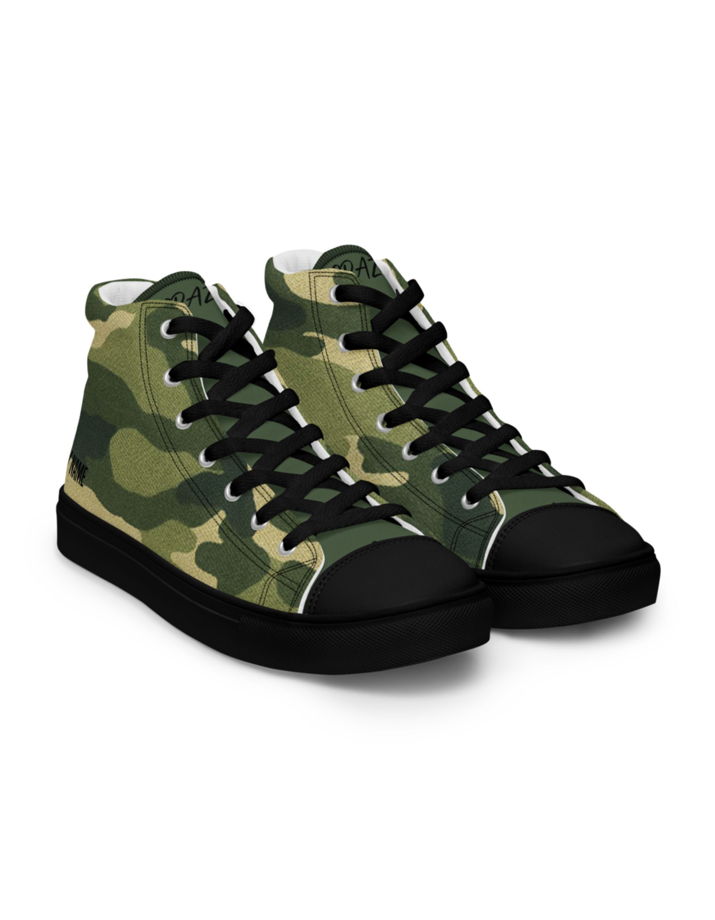 Women's high-top green camouflage canvas sneakers "SAY MY NAME"