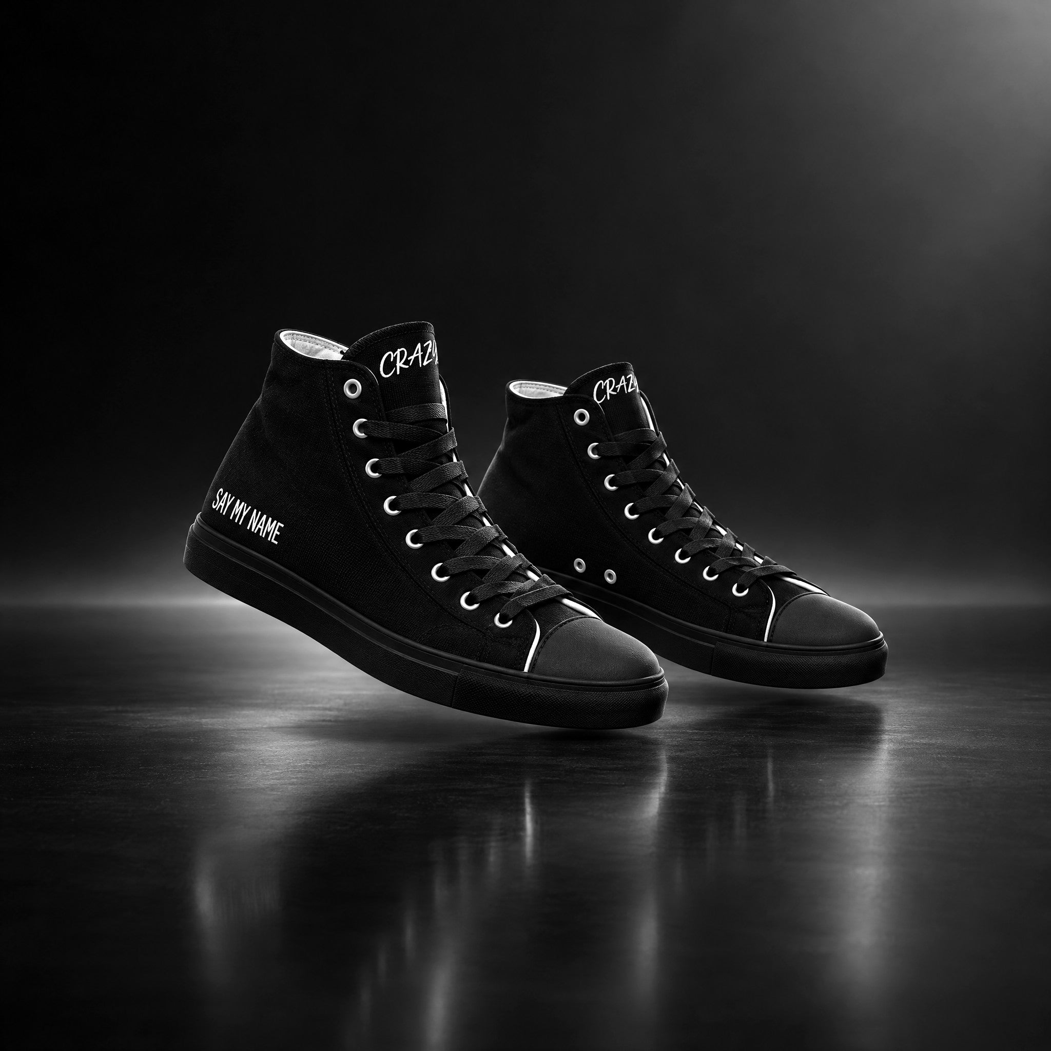 Baskets hautes homme BLACK NOIR SAY MY NAME by Crazy Sir-G, photo studio noir et blanc