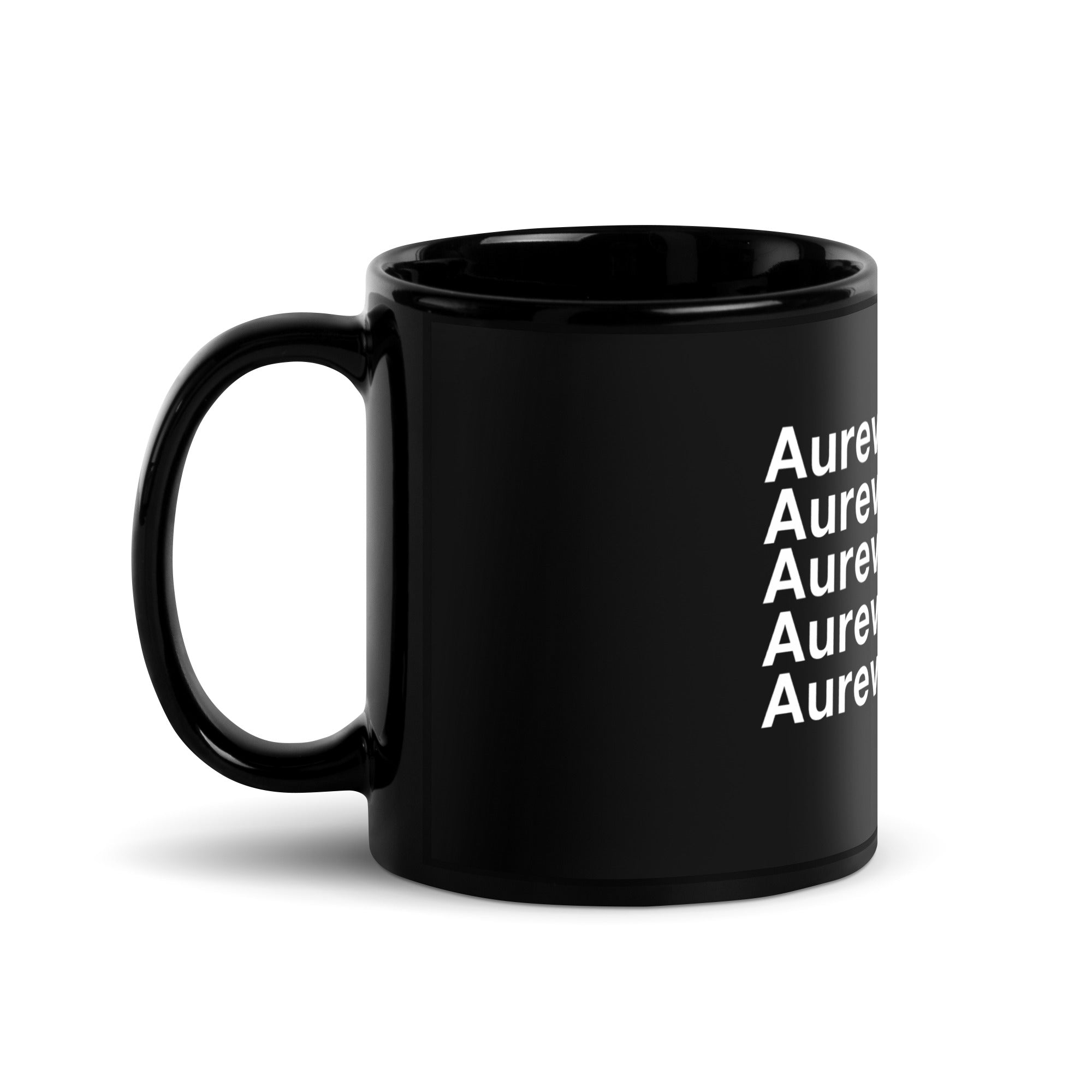 Glossy black mug “AUREVOIR MERCI”