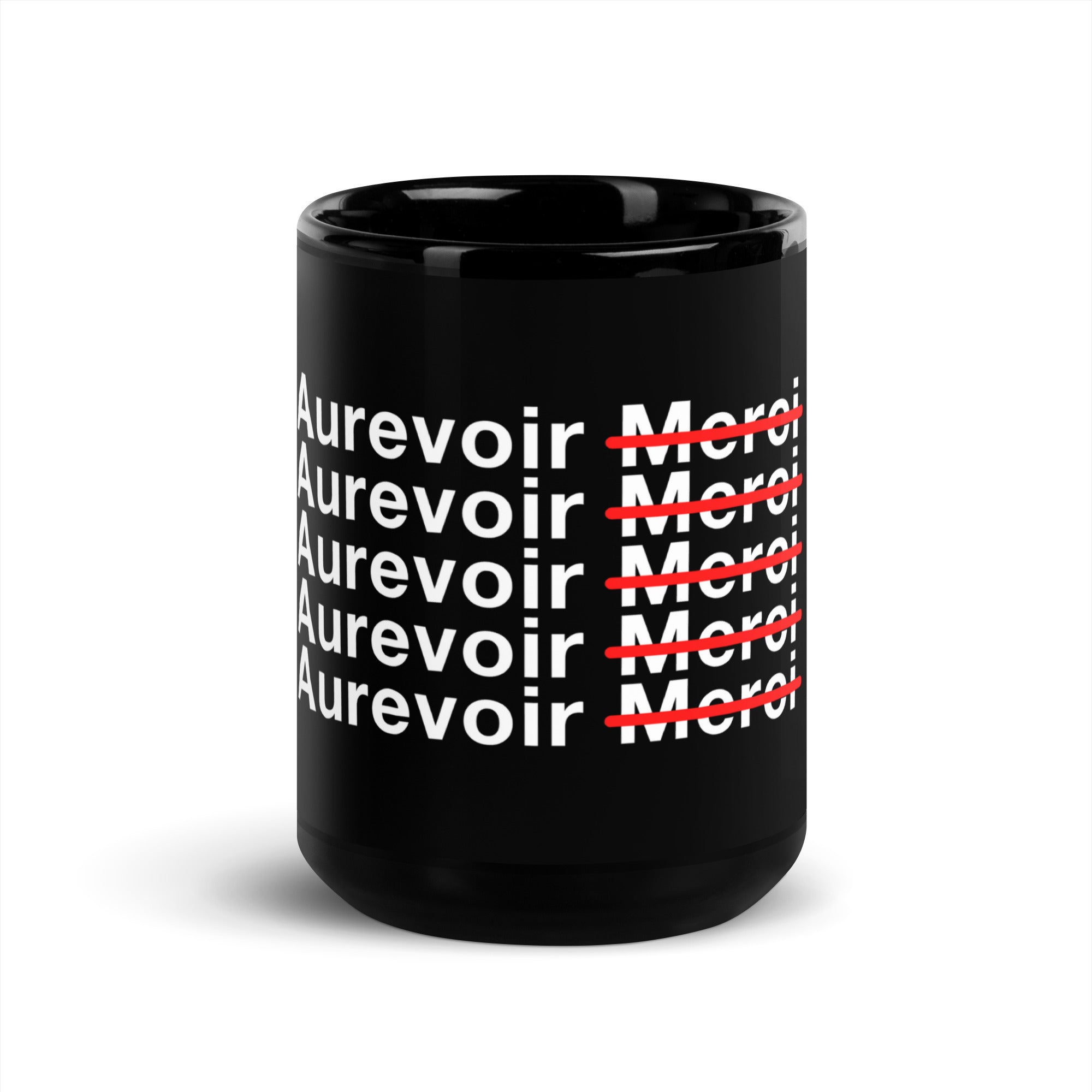 Mug brillant noir "AUREVOIR MERCI"