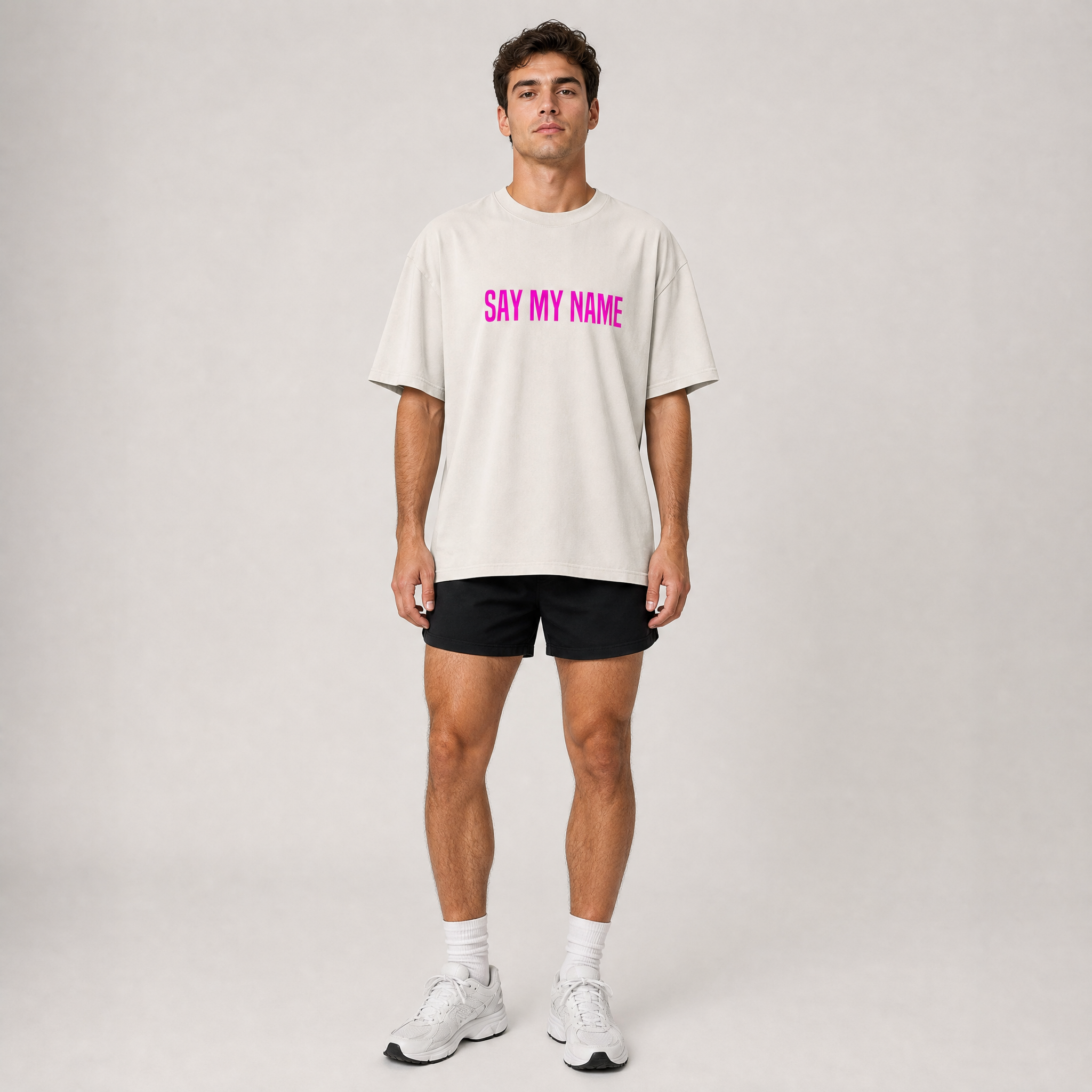 T-shirt oversize "SAY MY NAME" Blanc délavé — Unisexe | Summer Edition