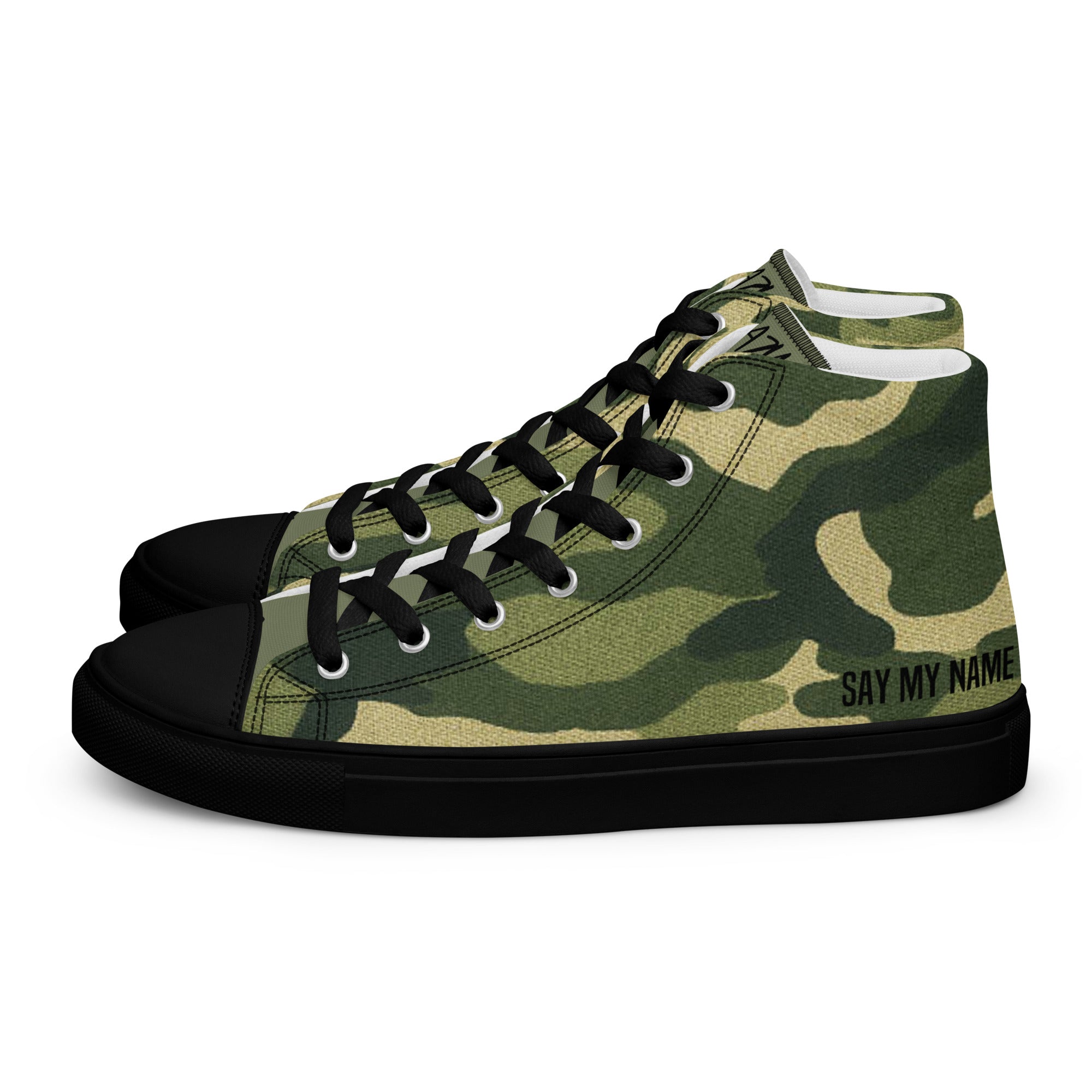 Men's high-top green camouflage canvas sneakers "SAY MY NAME"