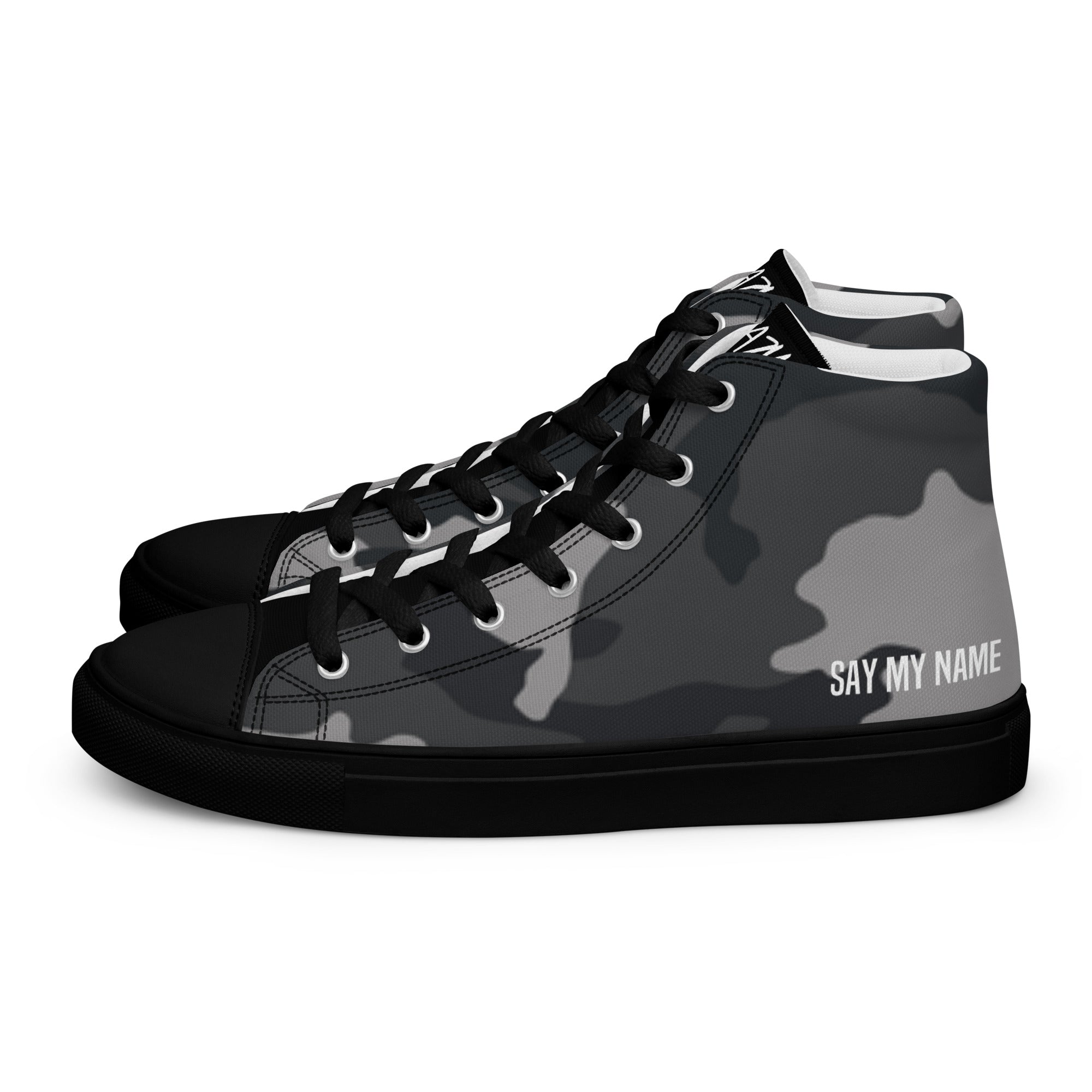 Men's high-top gray camouflage canvas sneakers "SAY MY NAME"