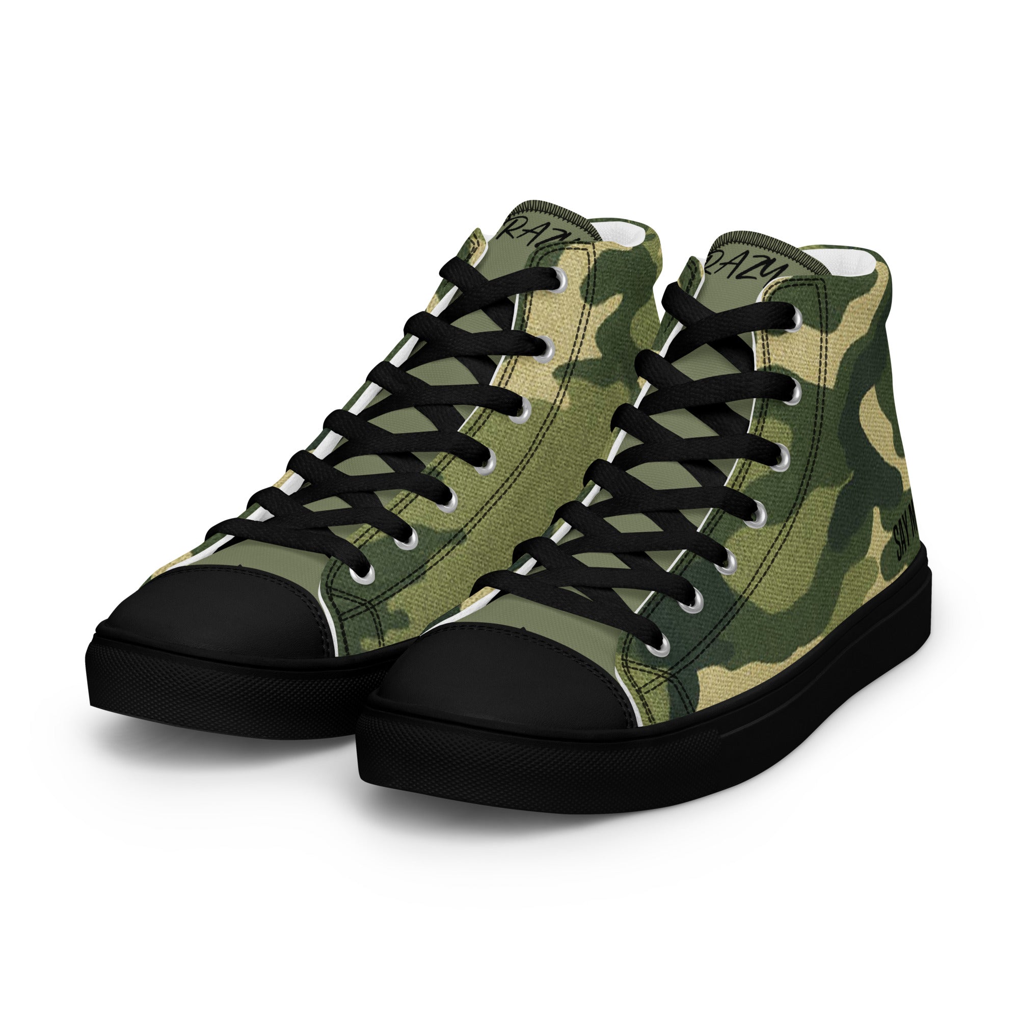 Hoge groene canvas herensneakers met camouflagemotief "SAY MY NAME"