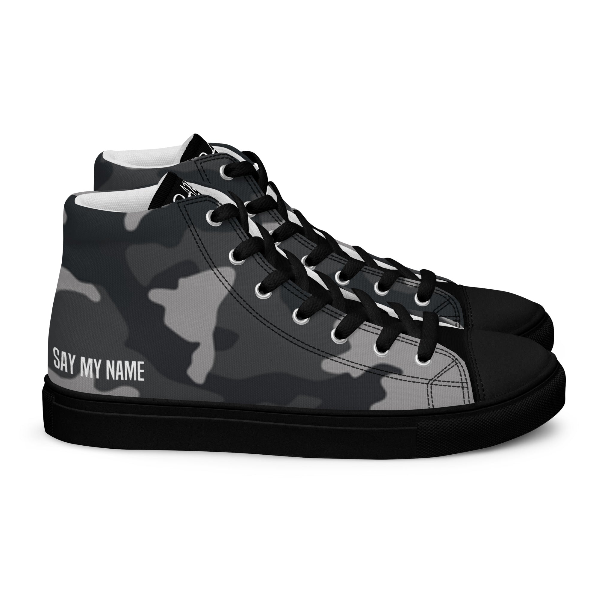 Men's high-top gray camouflage canvas sneakers "SAY MY NAME"