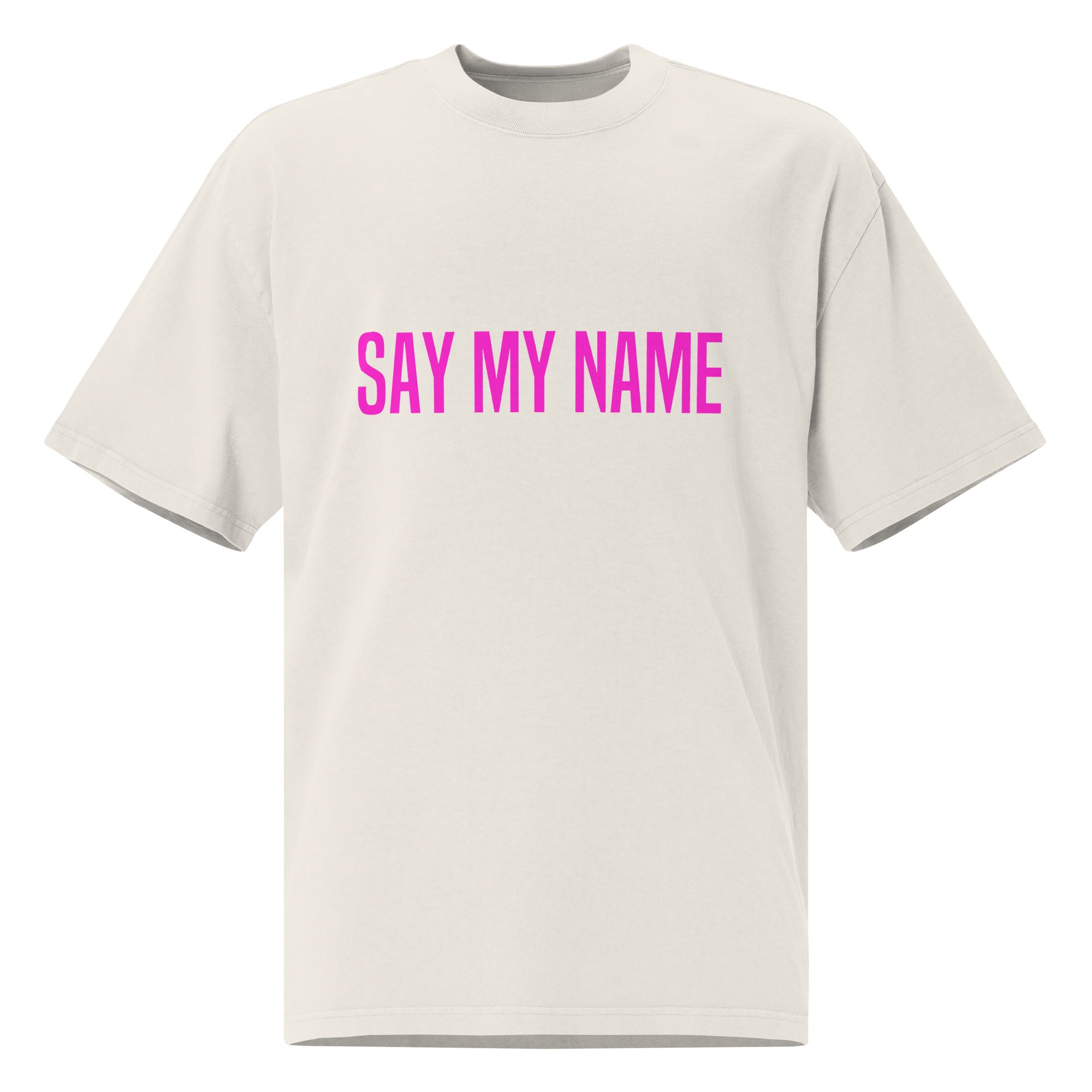 Washed white unisex oversized SUMMER T-SHIRT “SAY MY NAME”