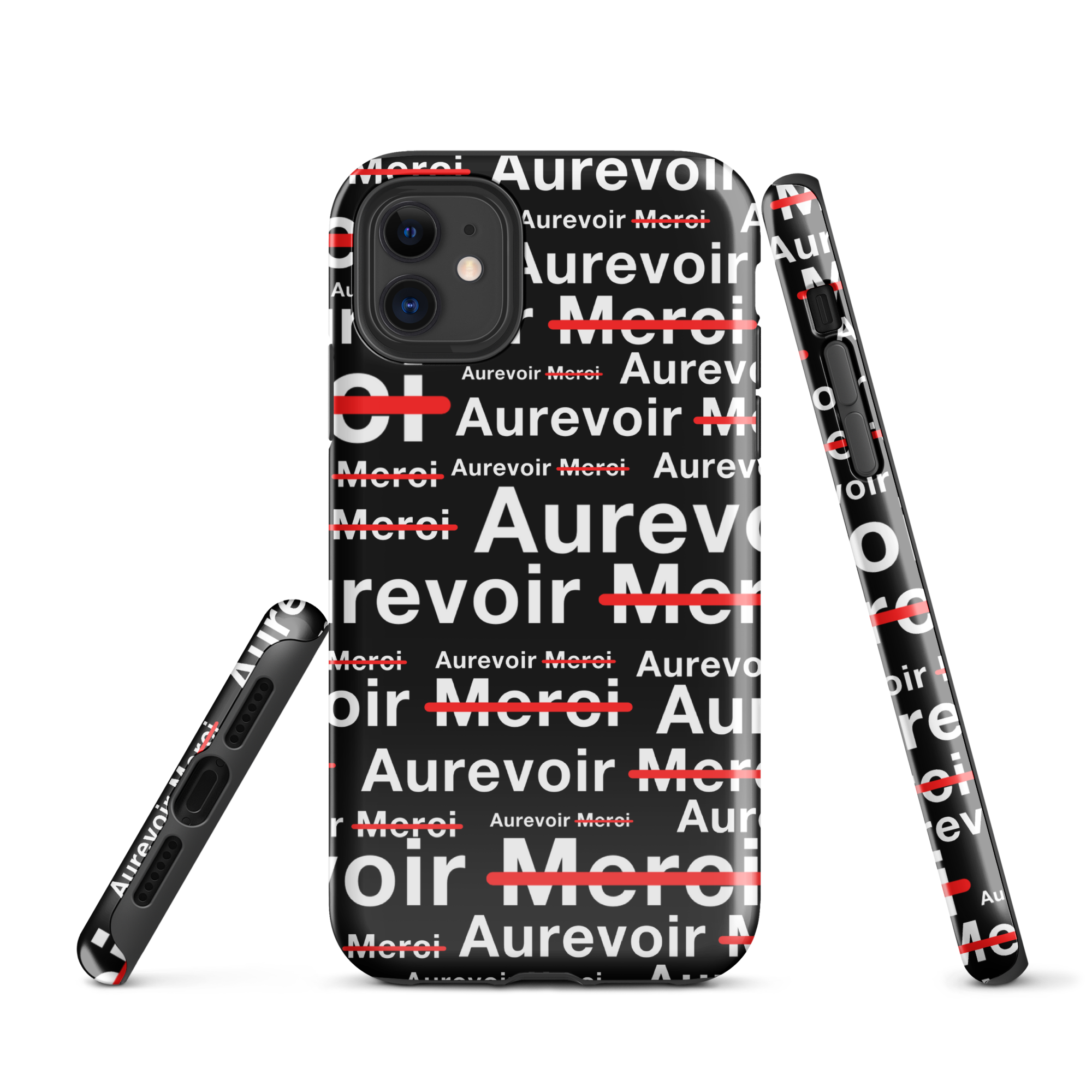 Coque noire "AUREVOIR MERCI" pour iPhone®