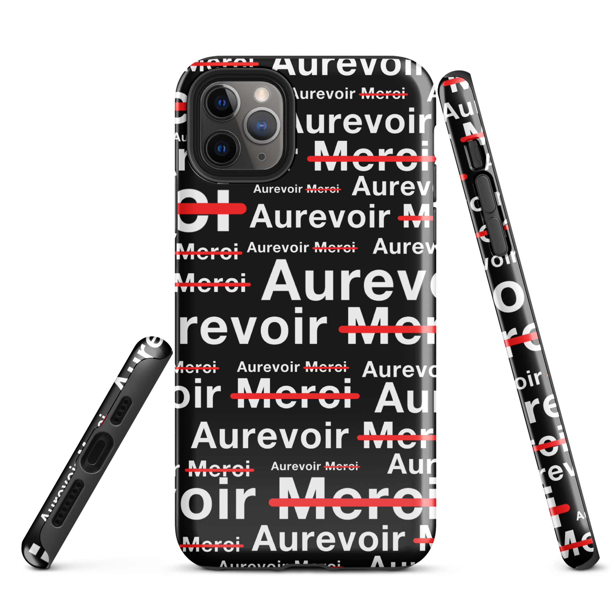 Coque noire "AUREVOIR MERCI" pour iPhone®