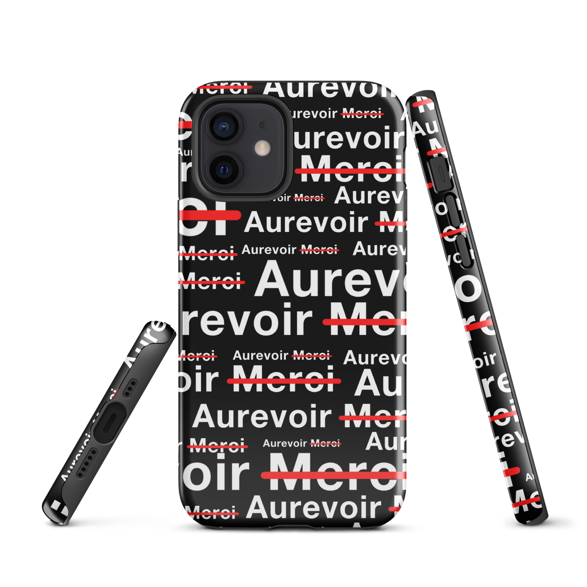 Coque noire "AUREVOIR MERCI" pour iPhone®