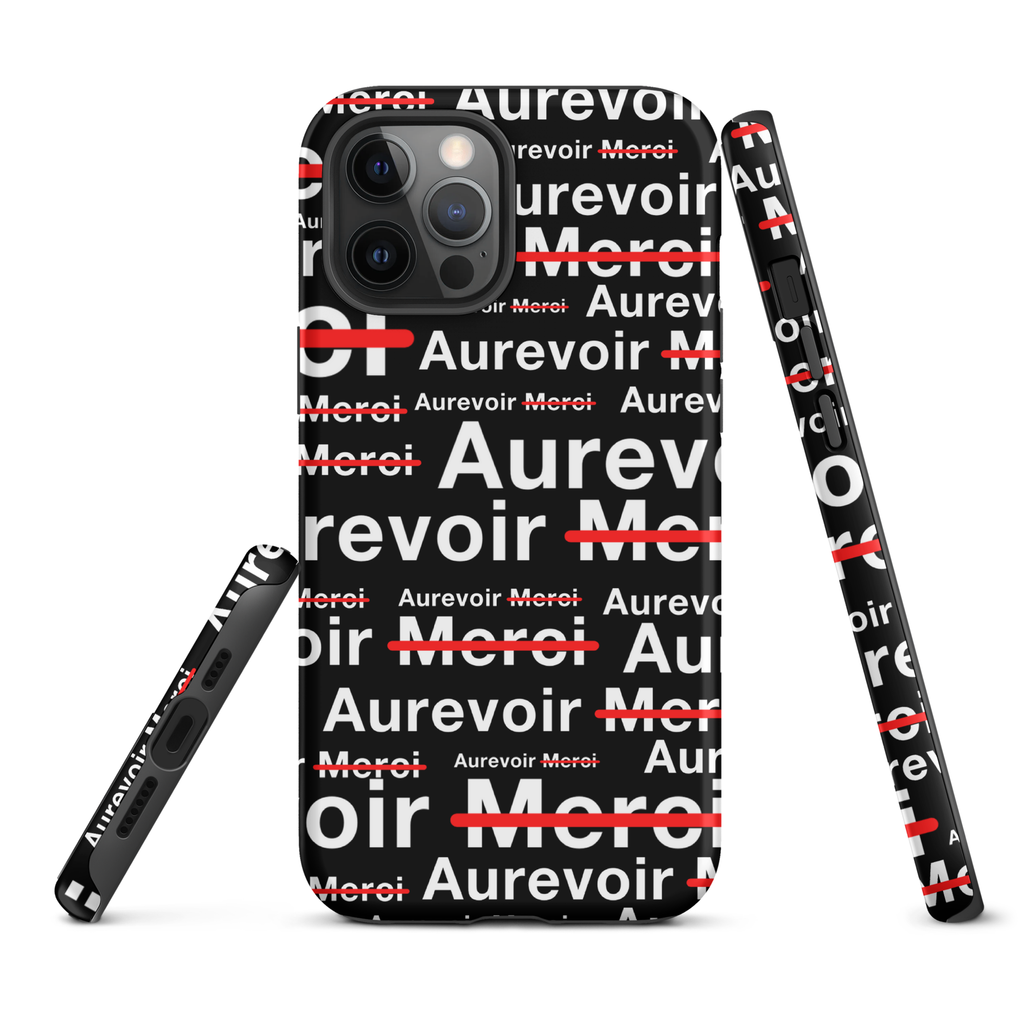 Coque noire "AUREVOIR MERCI" pour iPhone®