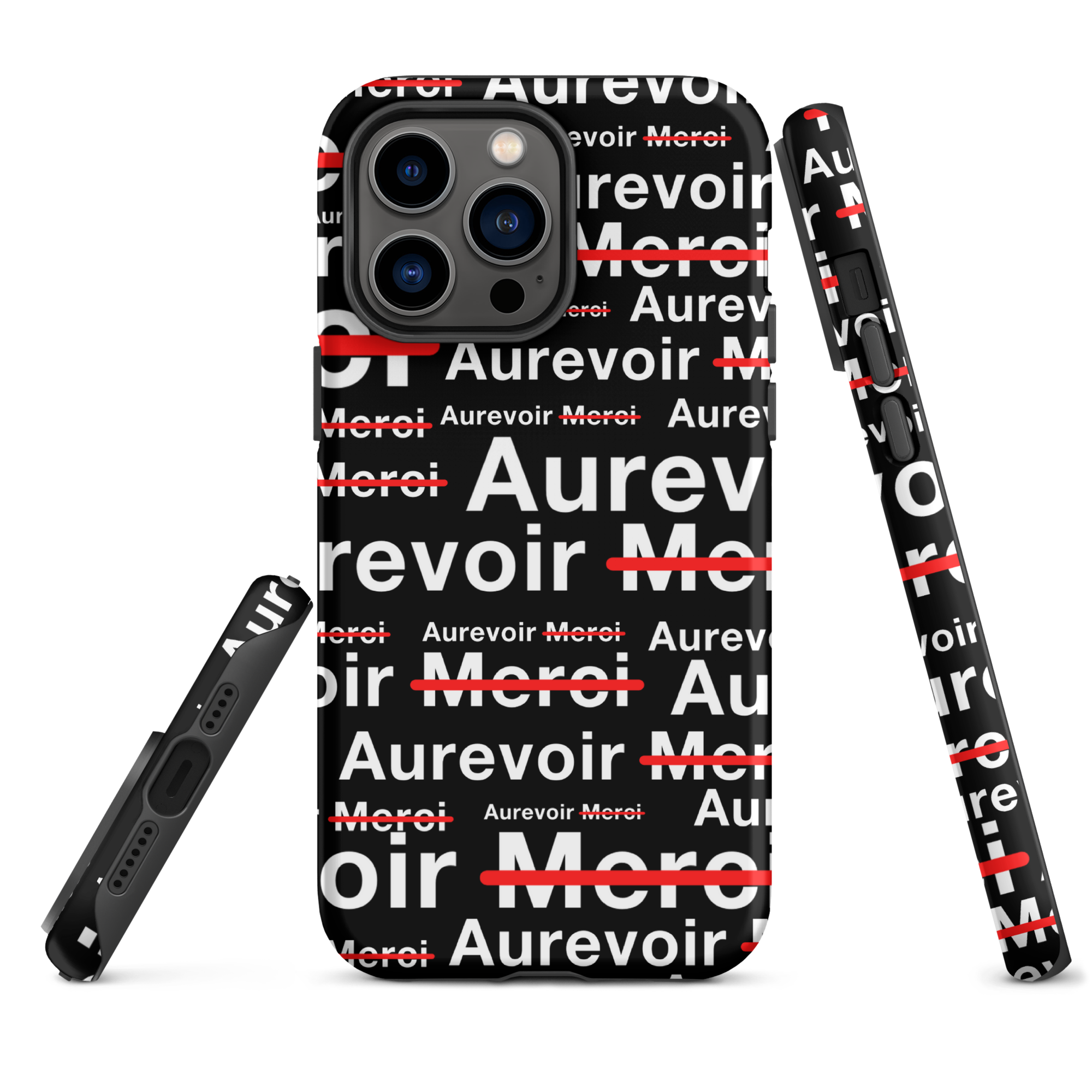 Coque noire "AUREVOIR MERCI" pour iPhone®