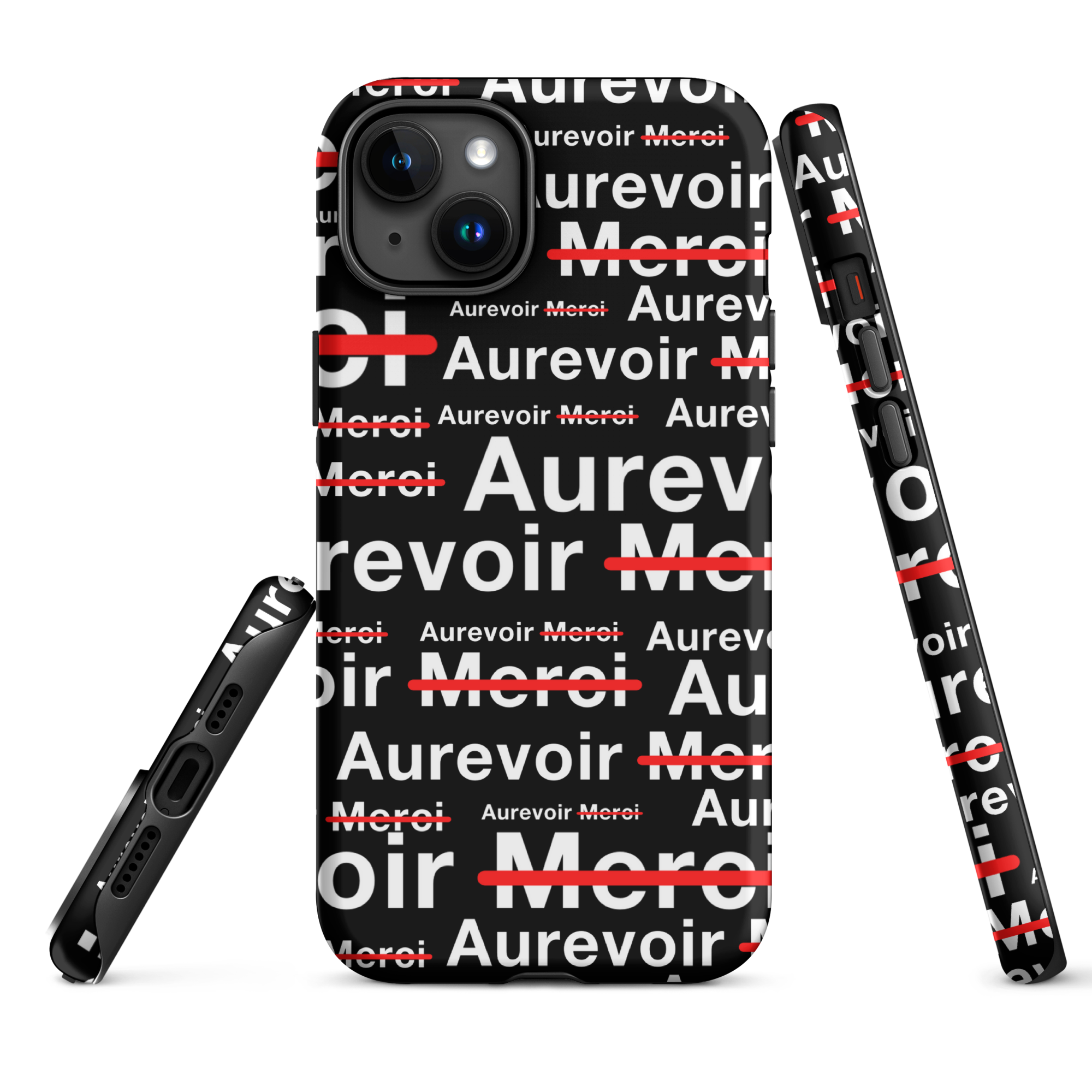 Coque noire "AUREVOIR MERCI" pour iPhone®