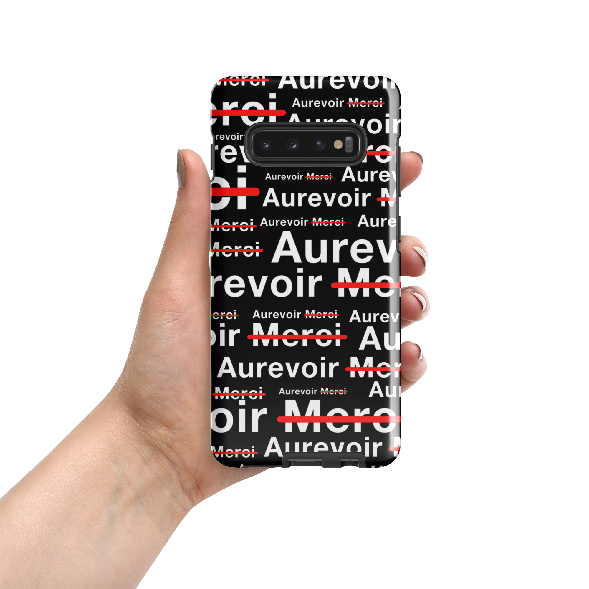 Zwart hoesje "AUREVOIR MERCI" voor Samsung®