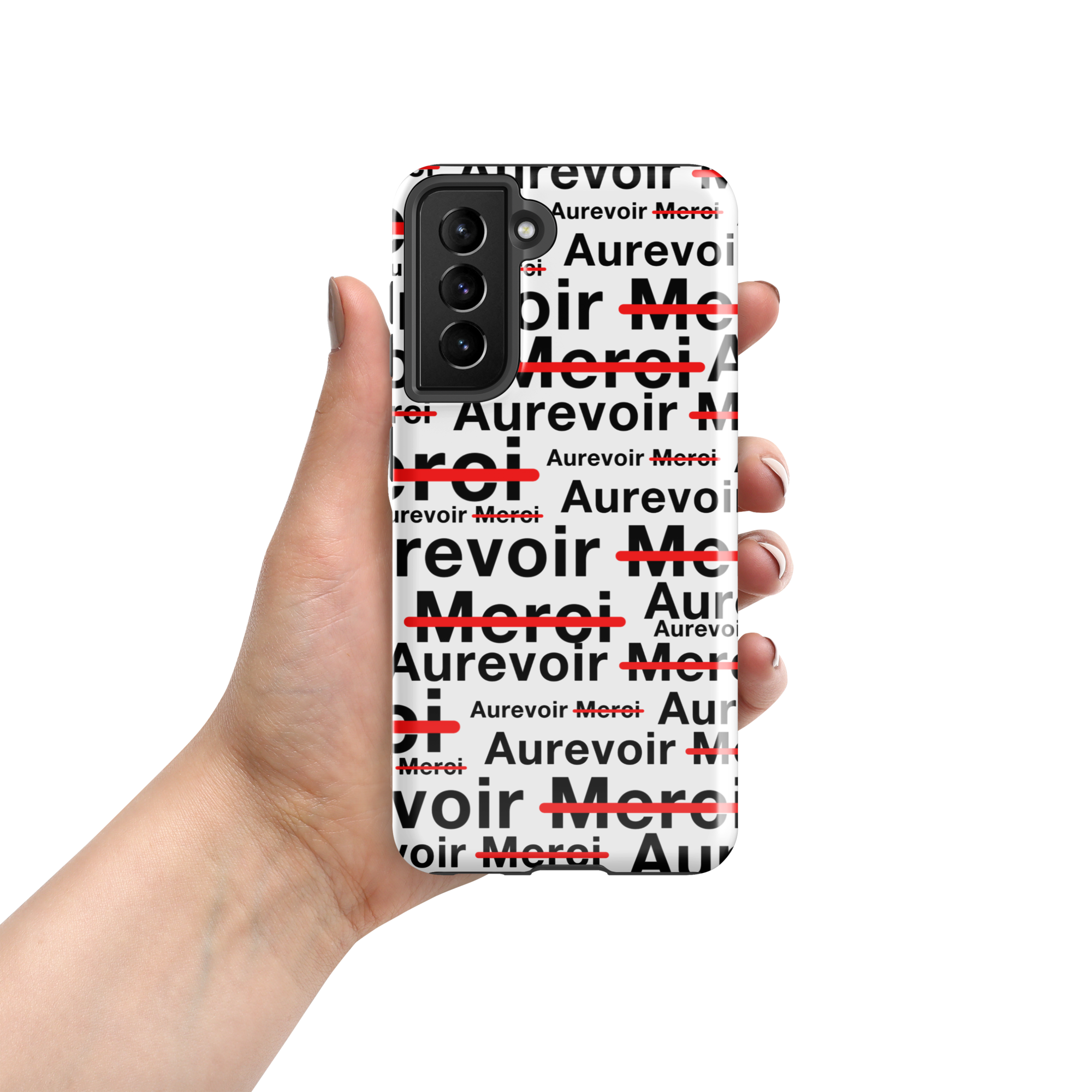 Wit "AUREVOIR MERCI"-hoesje voor Samsung®