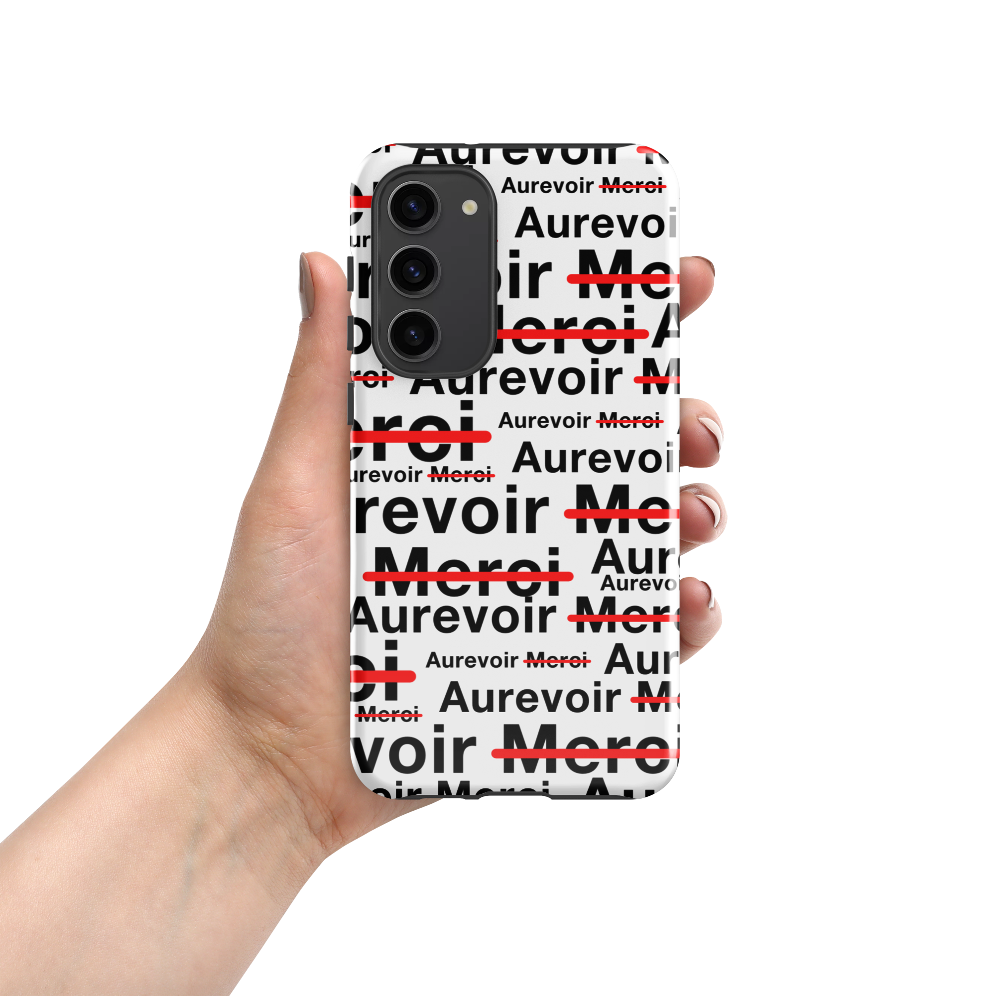 Wit "AUREVOIR MERCI"-hoesje voor Samsung®