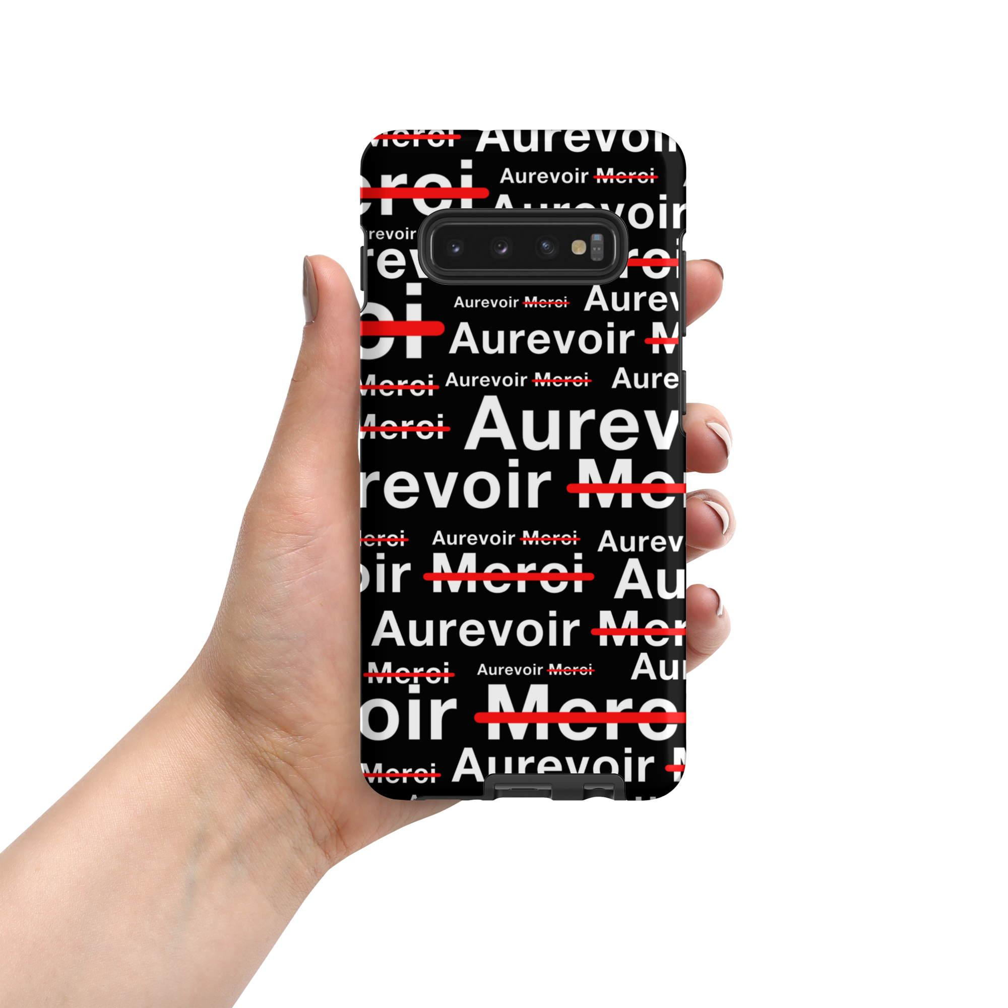 Zwart hoesje "AUREVOIR MERCI" voor Samsung®