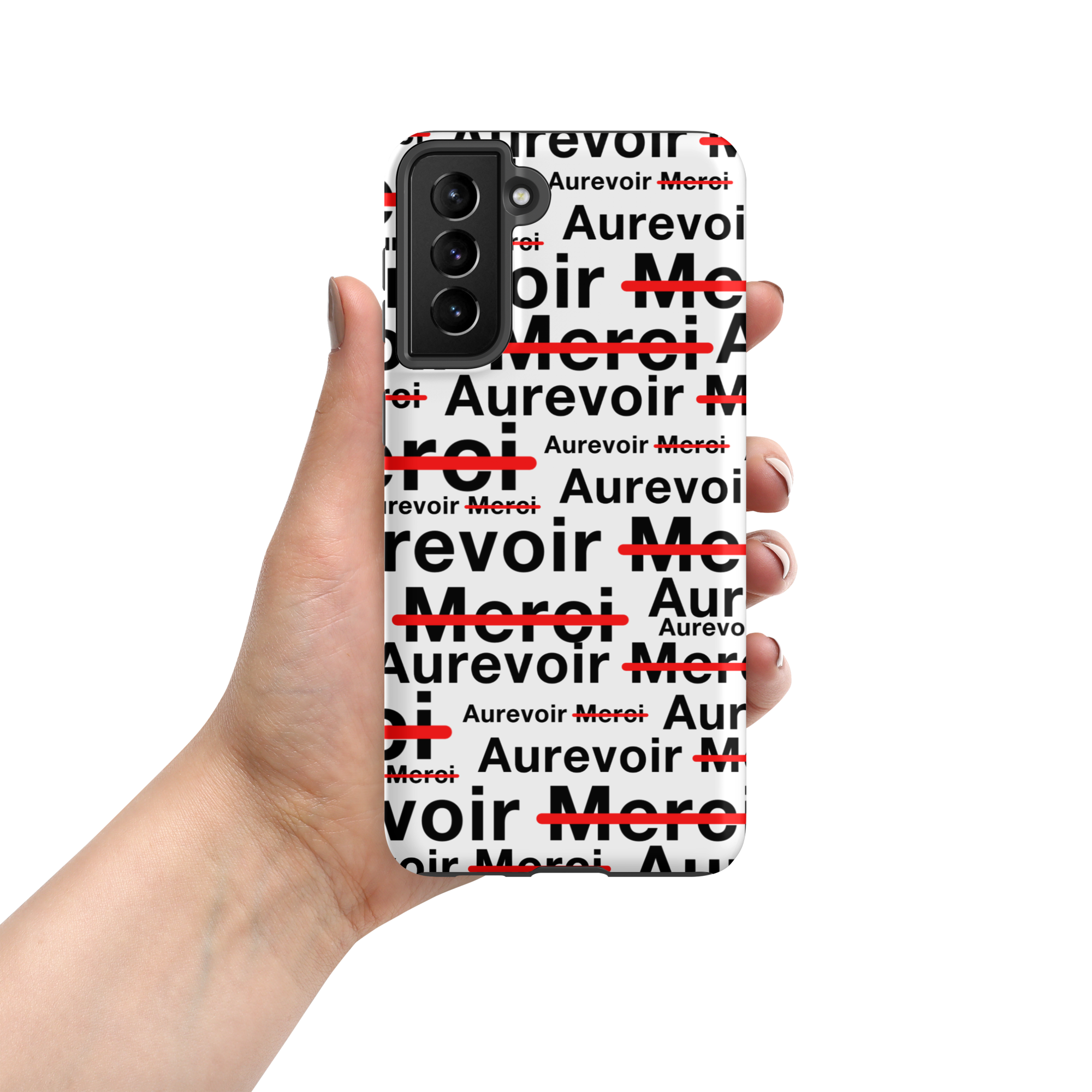Wit "AUREVOIR MERCI"-hoesje voor Samsung®