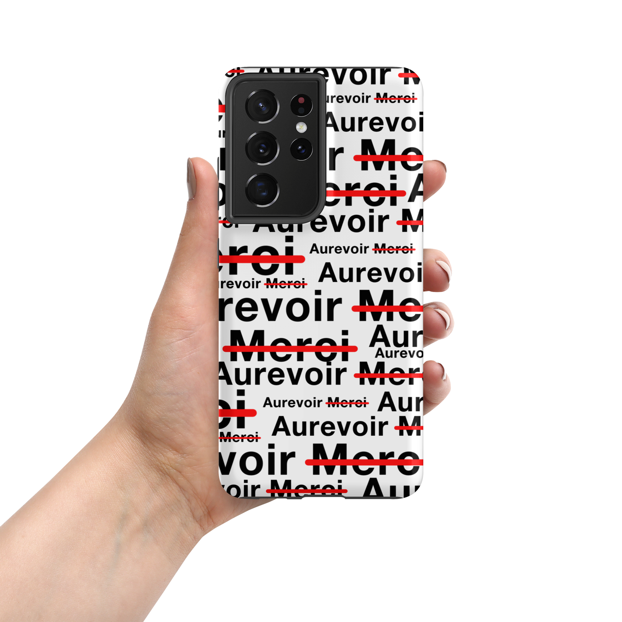 Wit "AUREVOIR MERCI"-hoesje voor Samsung®
