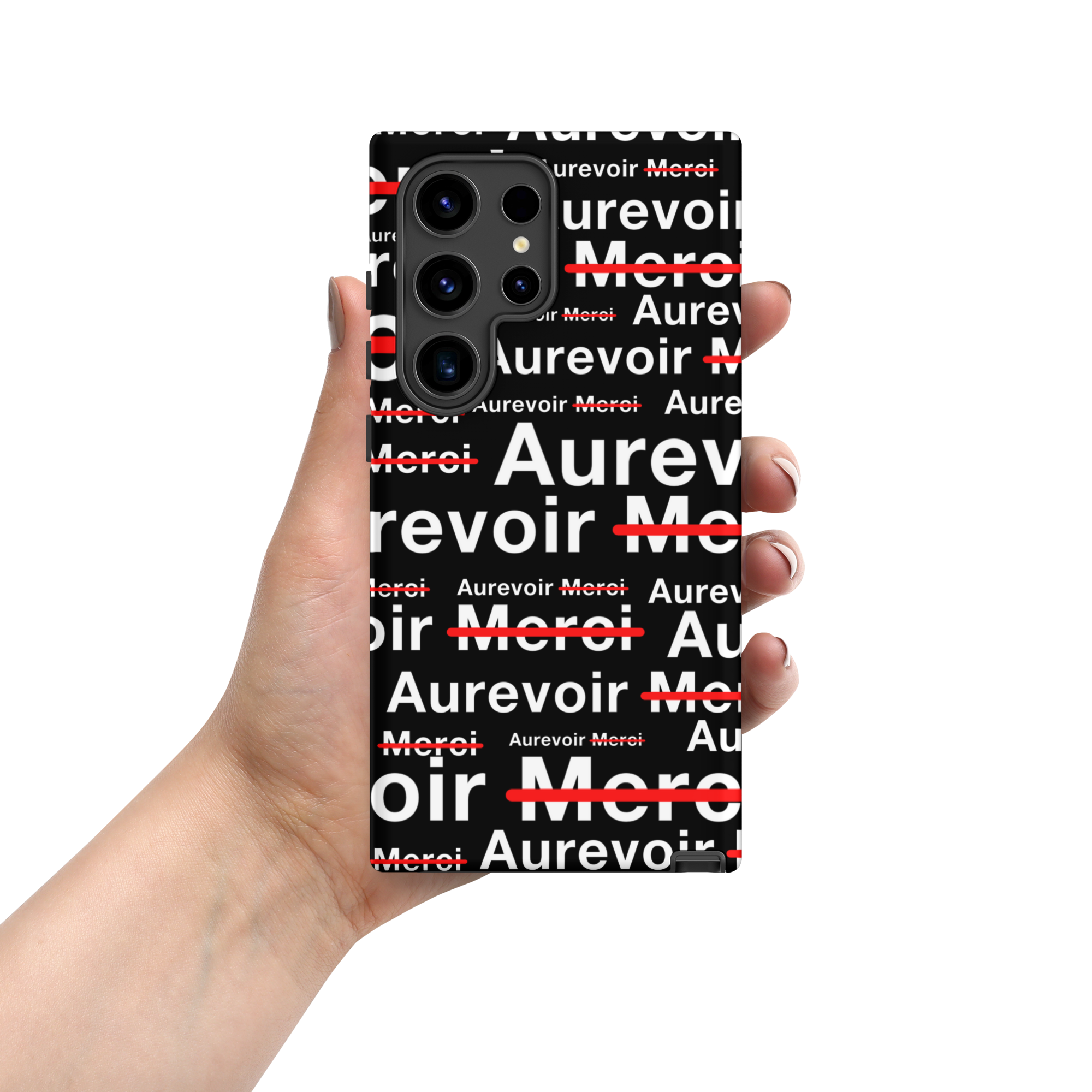 Zwart hoesje "AUREVOIR MERCI" voor Samsung®