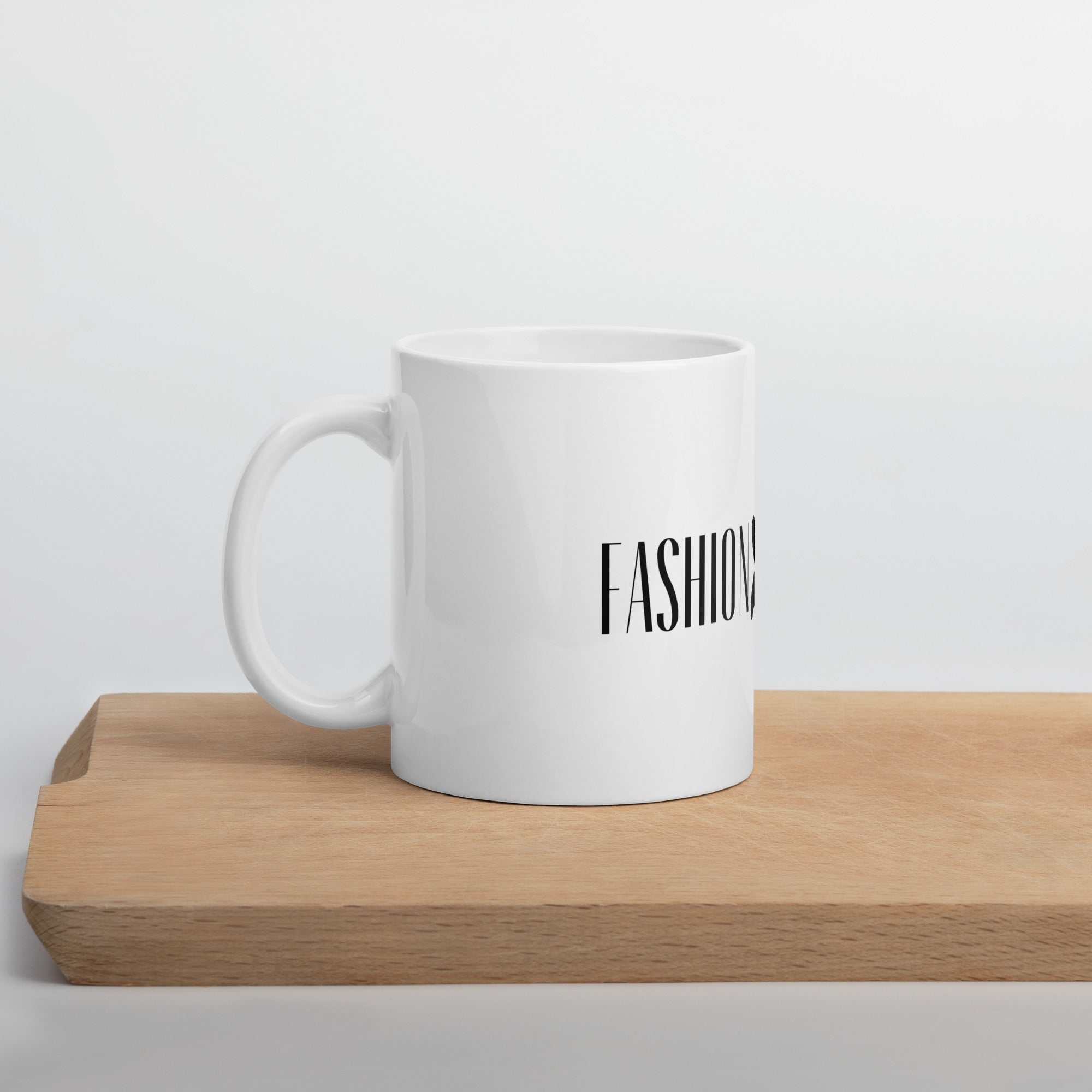 White glossy mug FASHION THERAPY