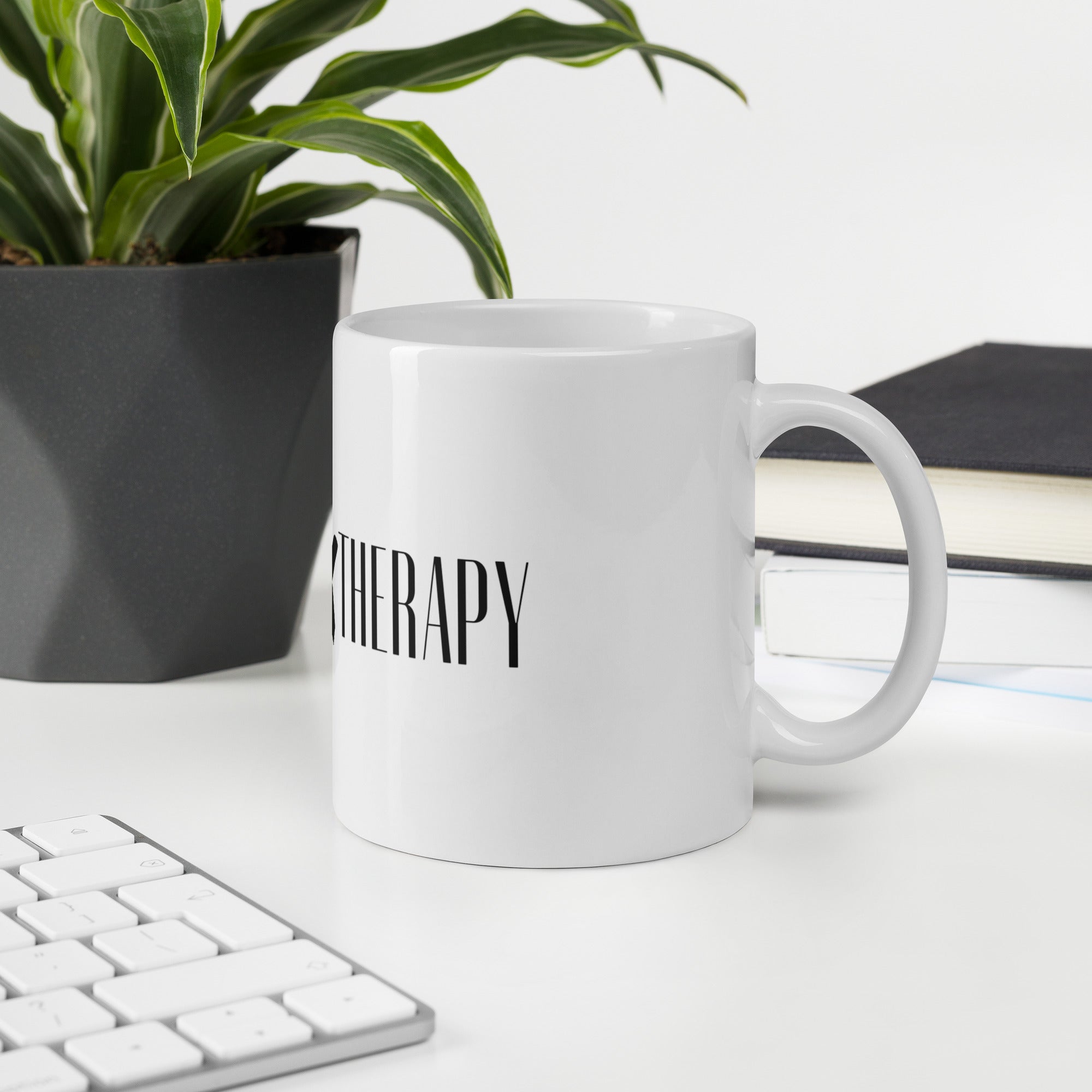 White glossy mug FASHION THERAPY