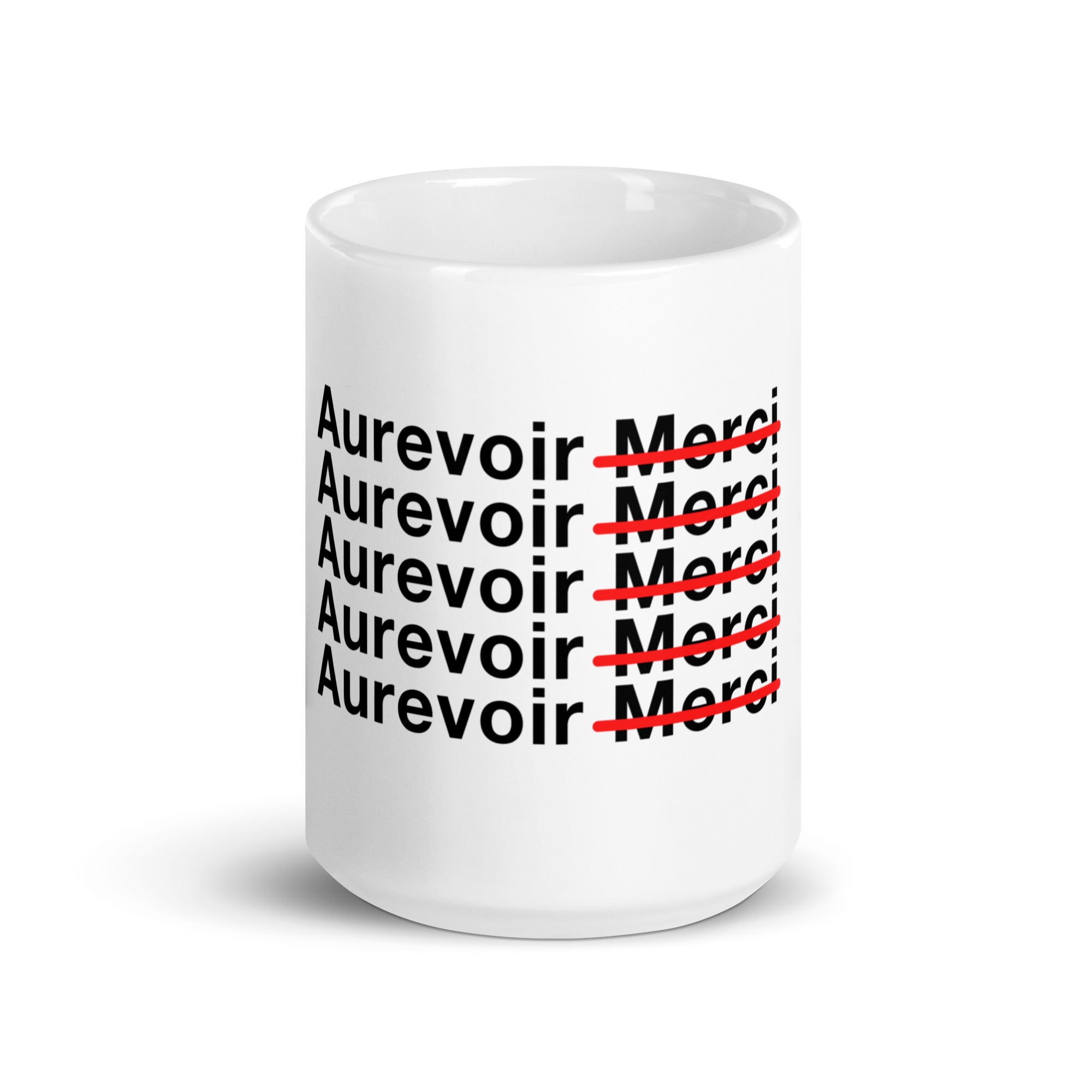 Mug brillant blanc "AUREVOIR MERCI"
