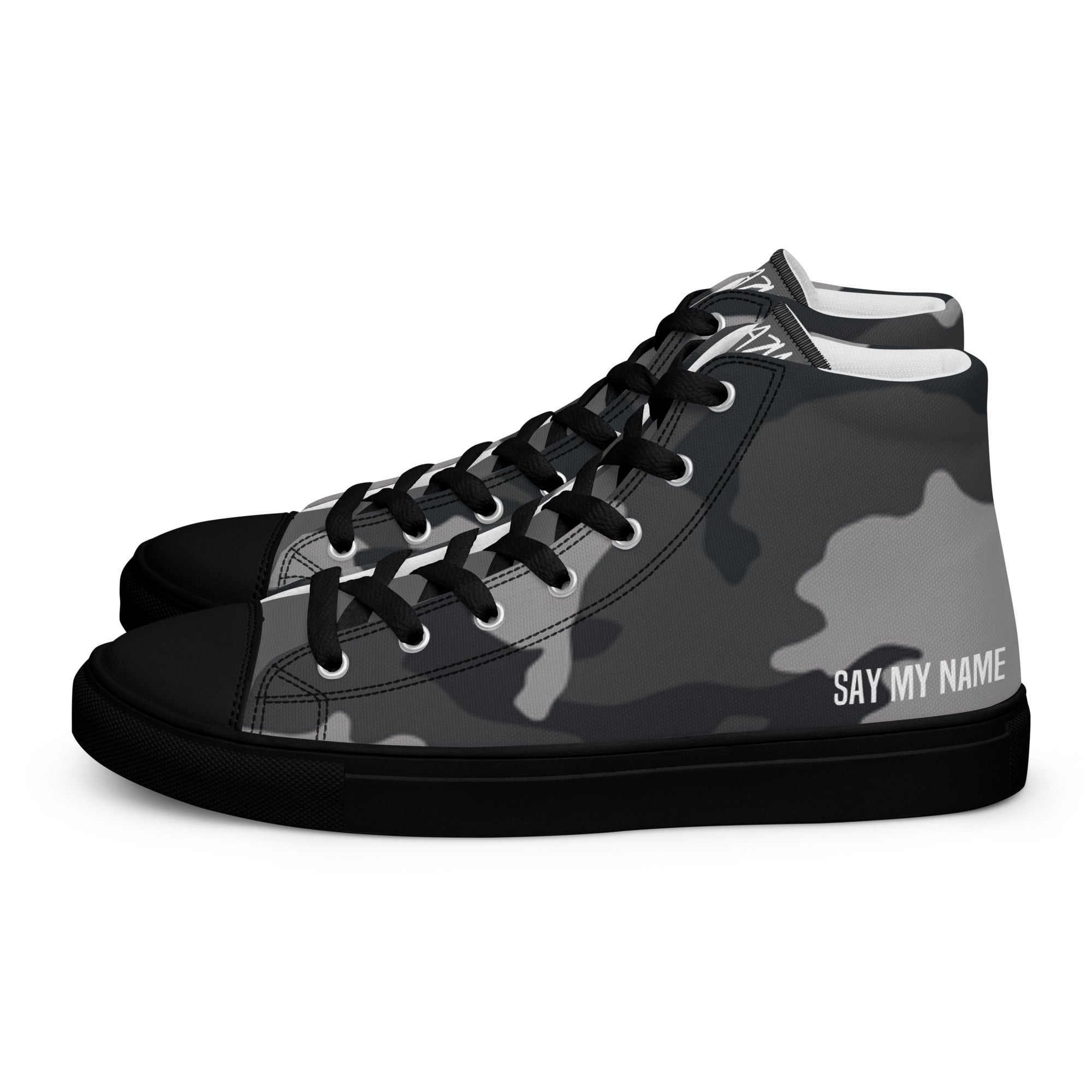 Women's gray camouflage high-top sneakers in "SAY MY NAME" canvas