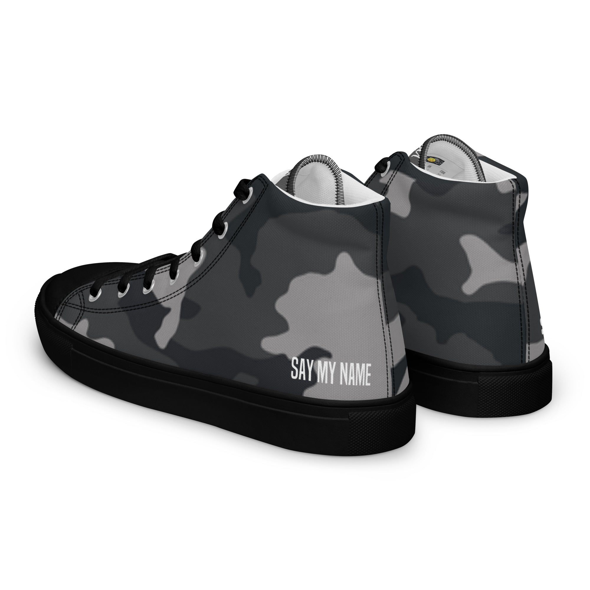 Women's gray camouflage high-top sneakers in "SAY MY NAME" canvas