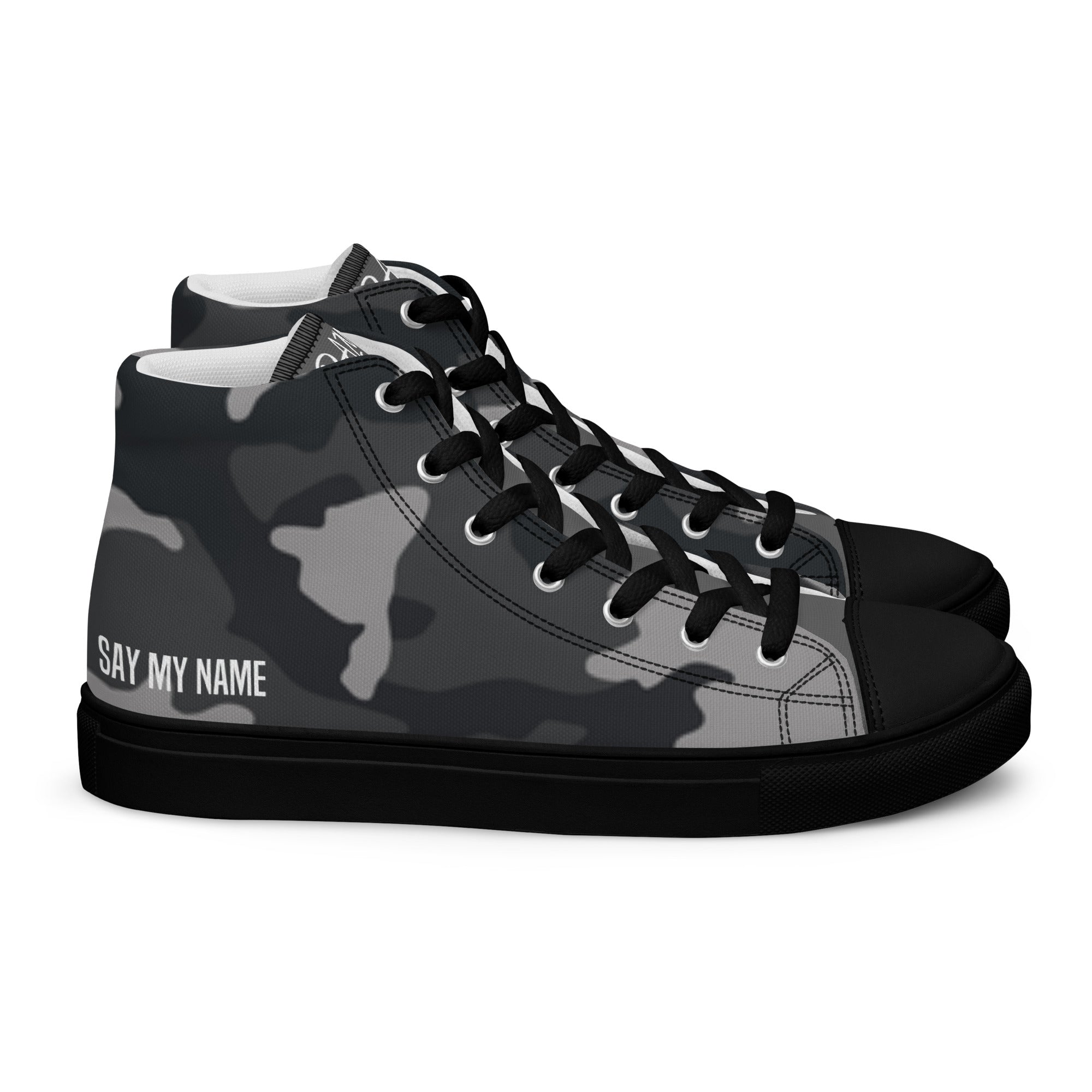 Women's gray camouflage high-top sneakers in "SAY MY NAME" canvas