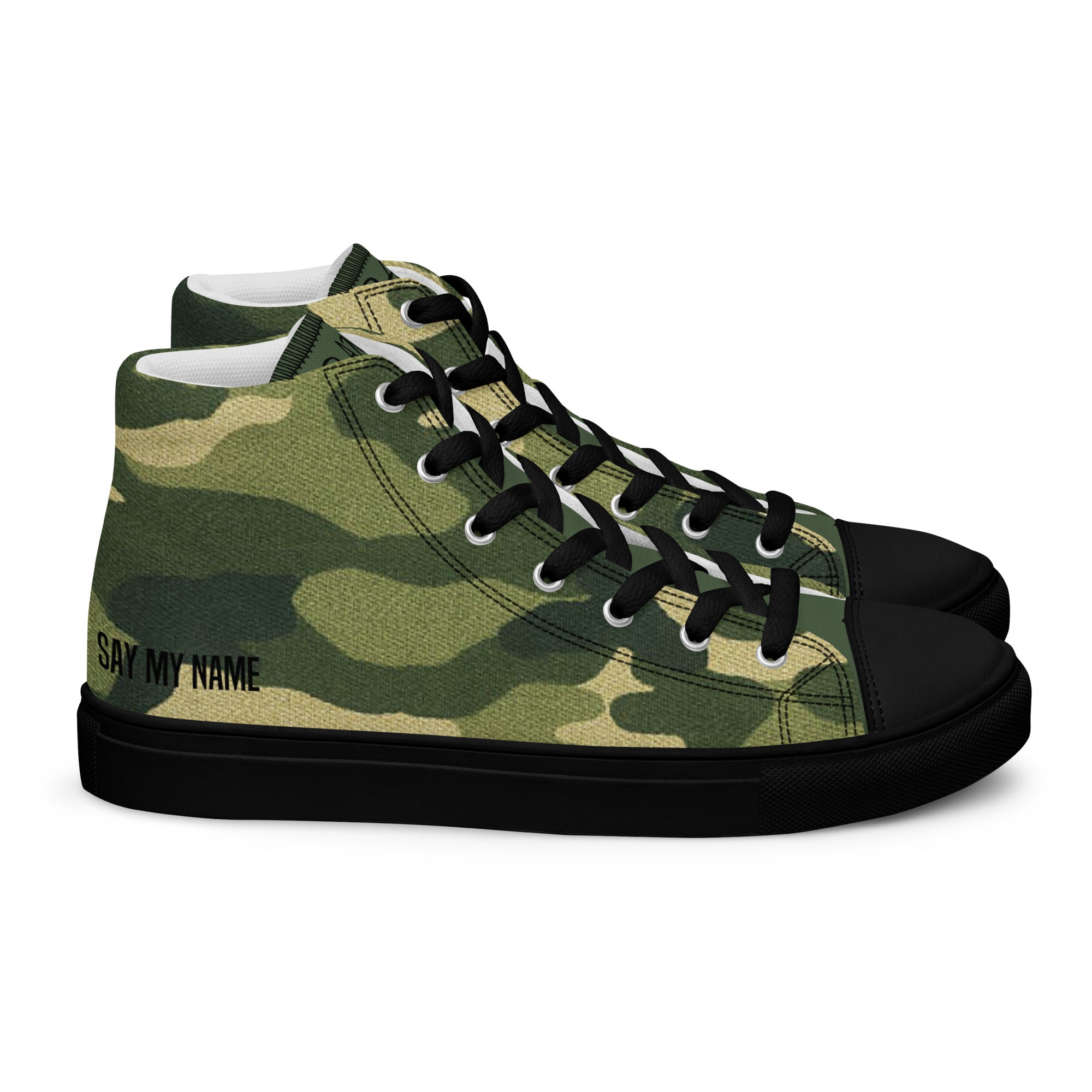 Women's high-top green camouflage canvas sneakers "SAY MY NAME"