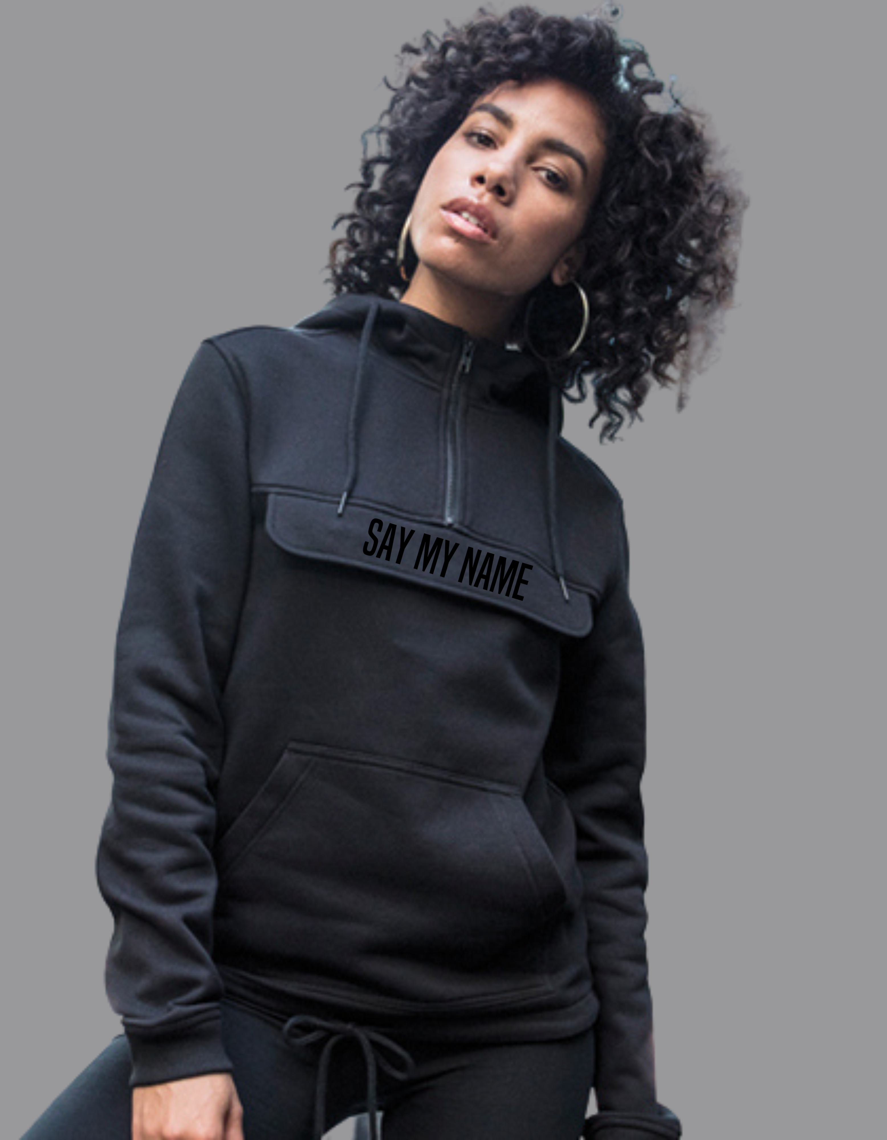 HOODIE mini zip CSG femme BLACK NOIR "SAY MY NAME"