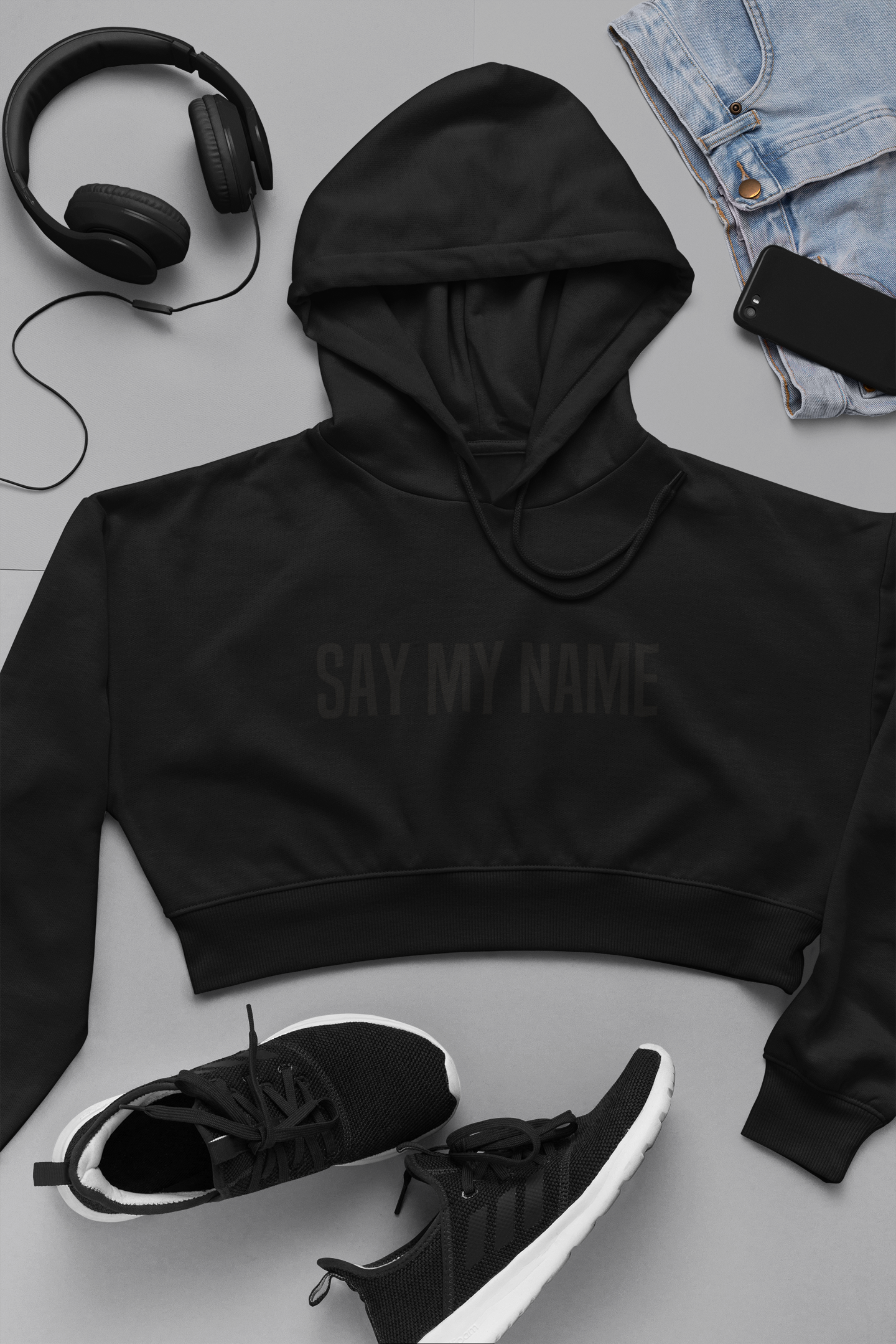 Cropped HOODIE CSG BLACK NOIR "SAY MY NAME"