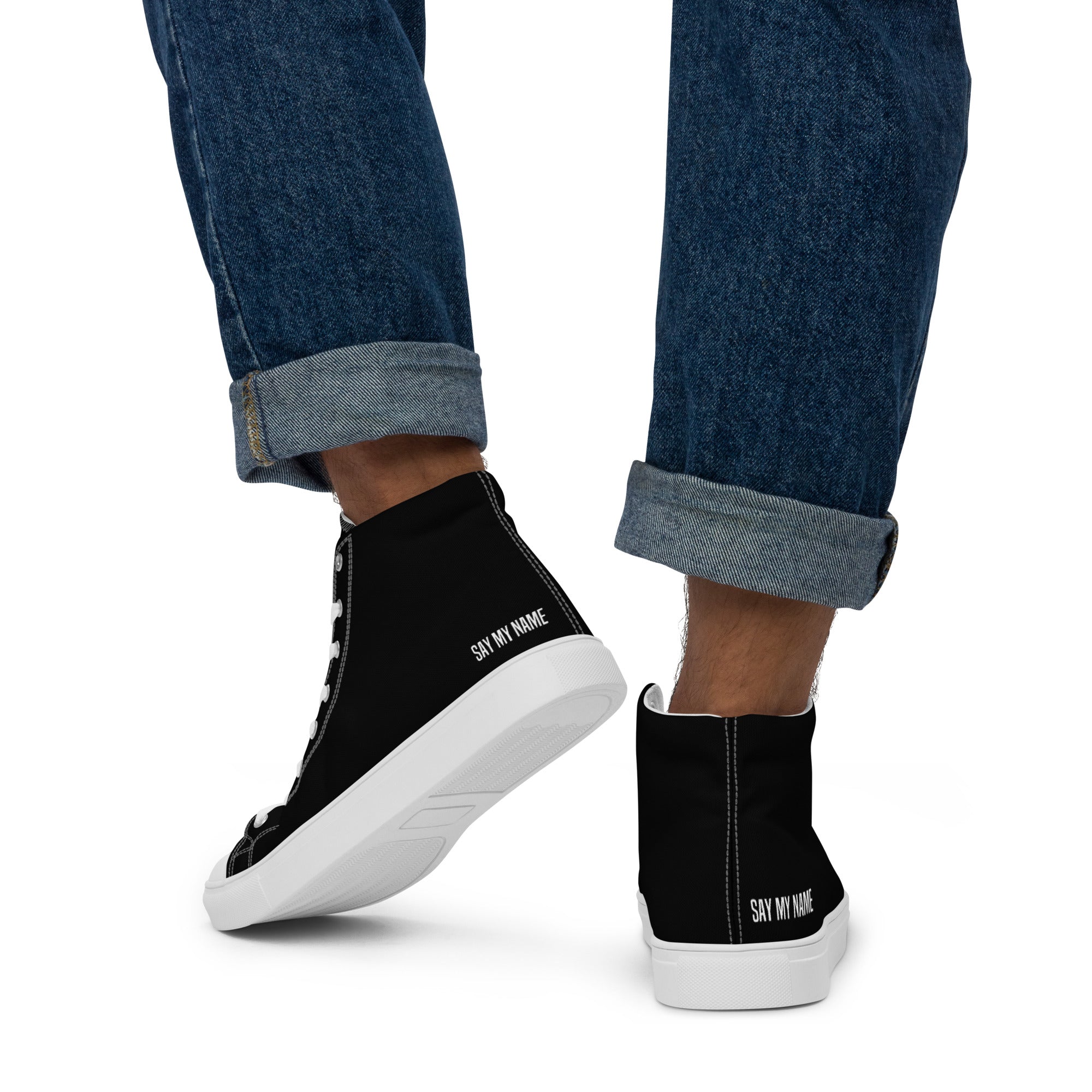 "SAY MY NAME" men's high-top black canvas sneakers