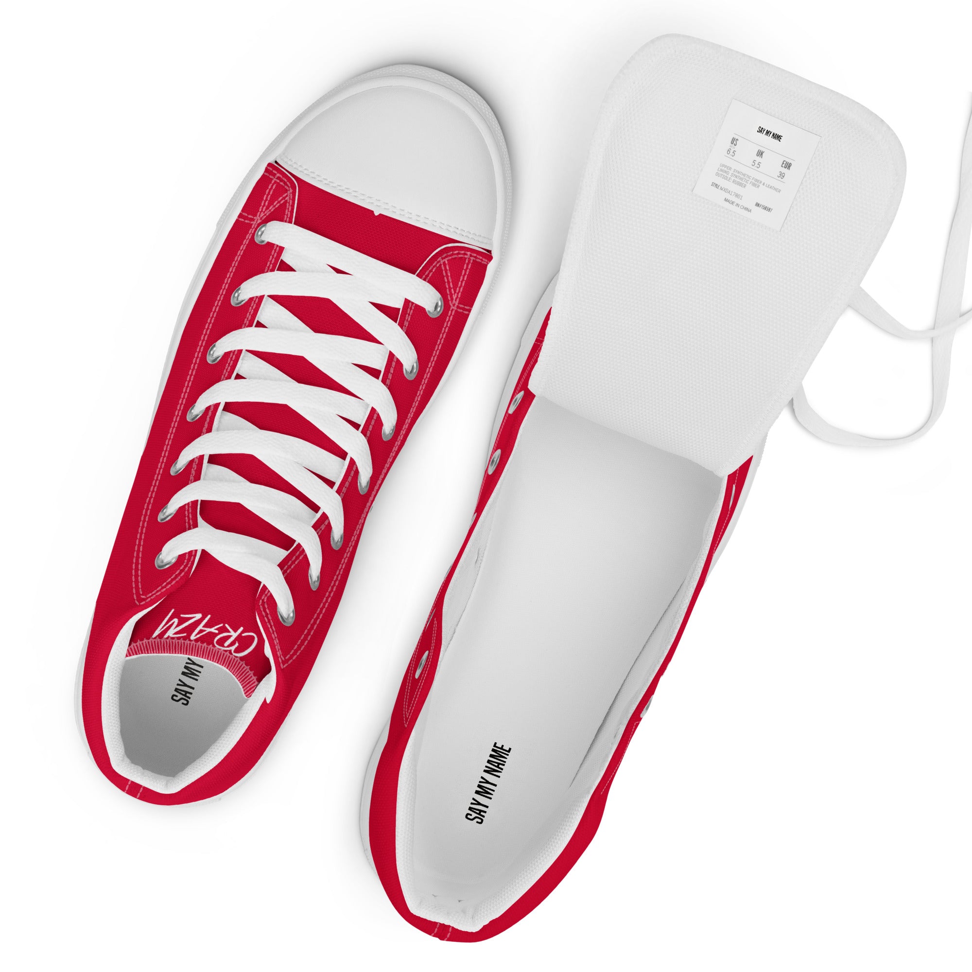 "SAY MY NAME" men's high red canvas sneakers