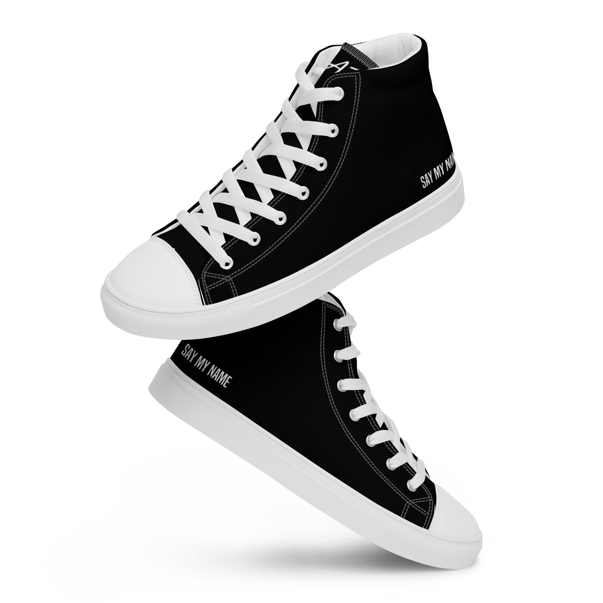 "SAY MY NAME" men's high-top black canvas sneakers