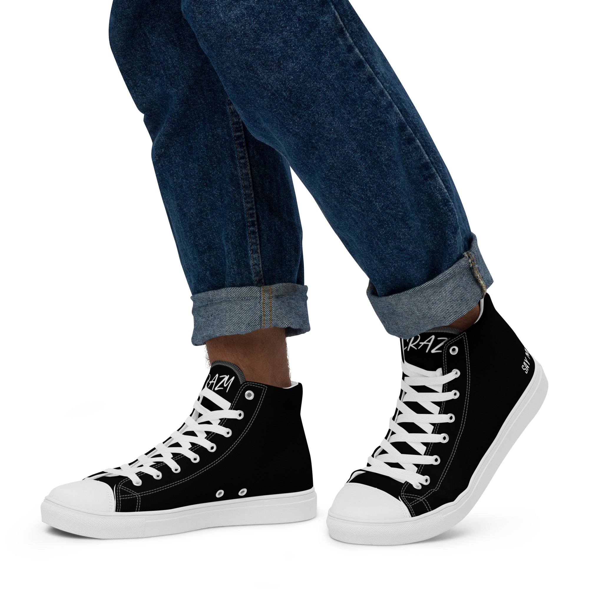 "SAY MY NAME" men's high-top black canvas sneakers