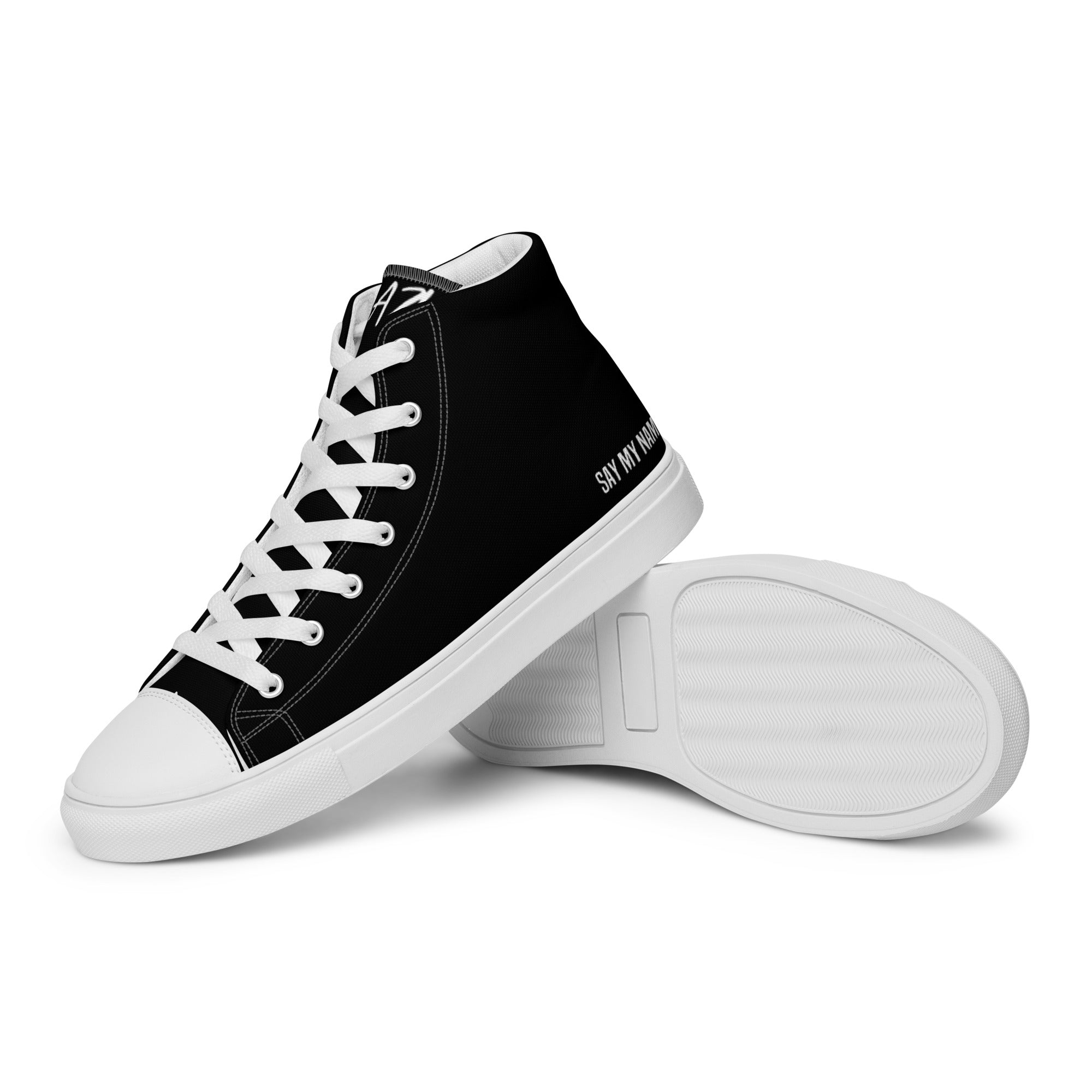 "SAY MY NAME" men's high-top black canvas sneakers