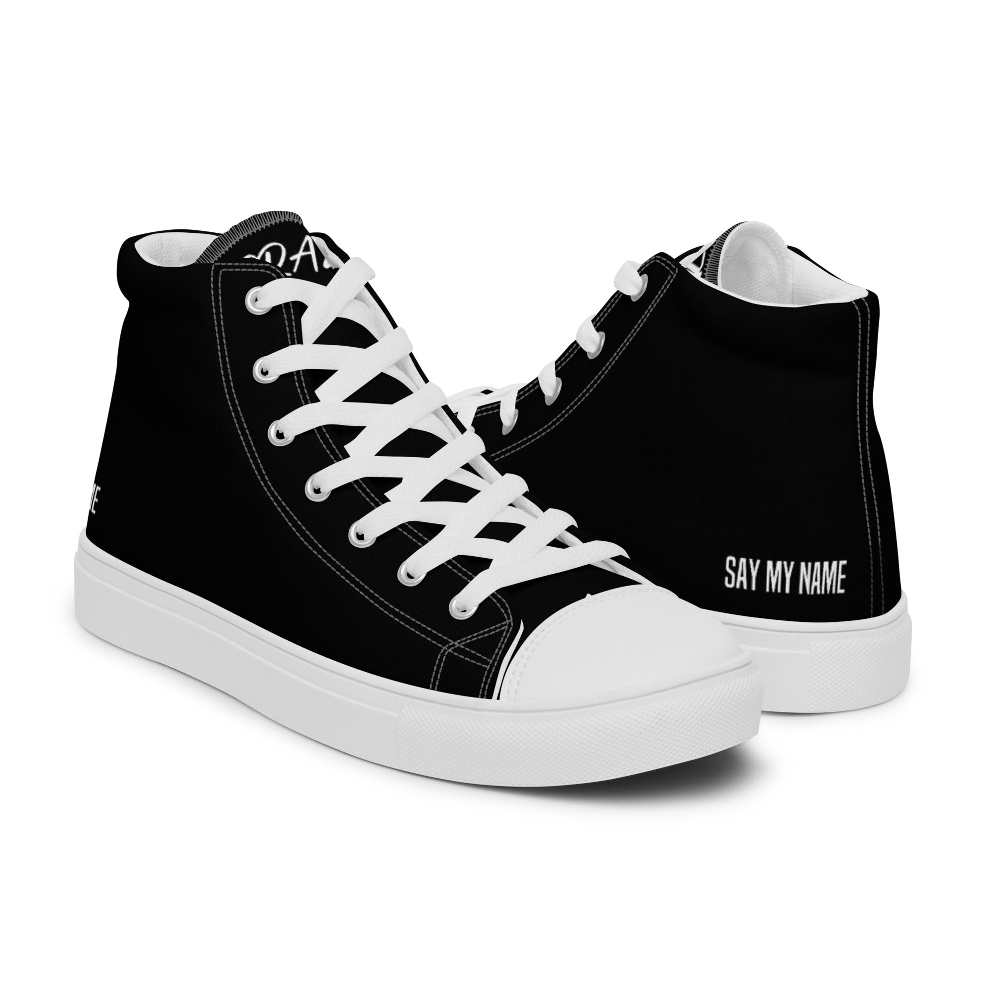 "SAY MY NAME" men's high-top black canvas sneakers