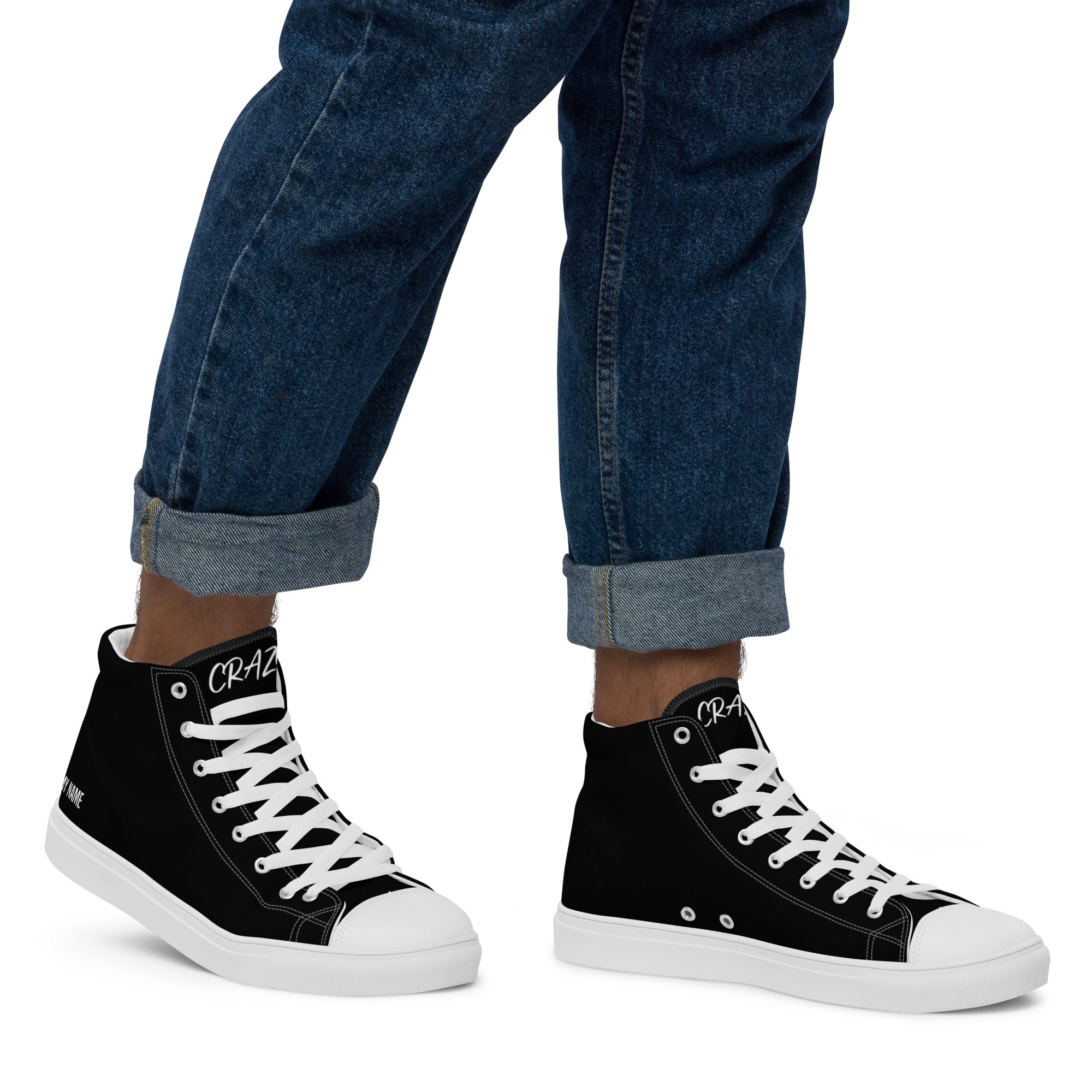 "SAY MY NAME" men's high-top black canvas sneakers