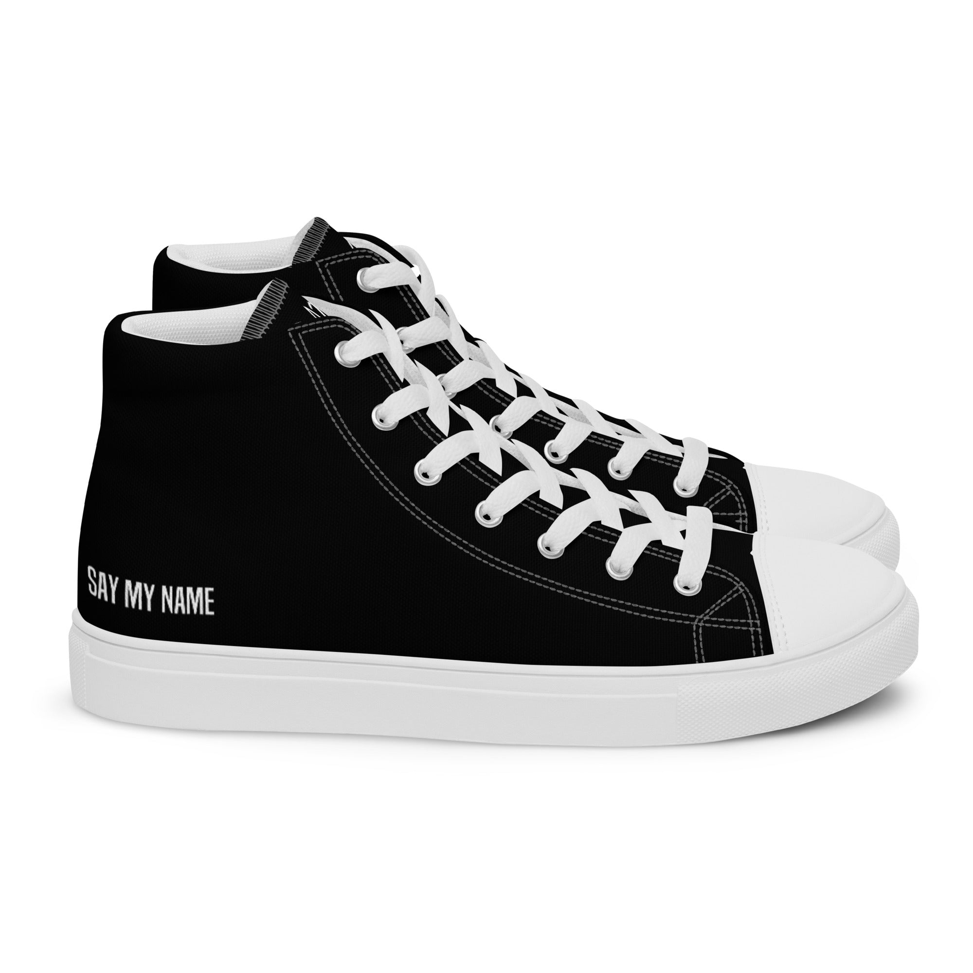 "SAY MY NAME" men's high-top black canvas sneakers