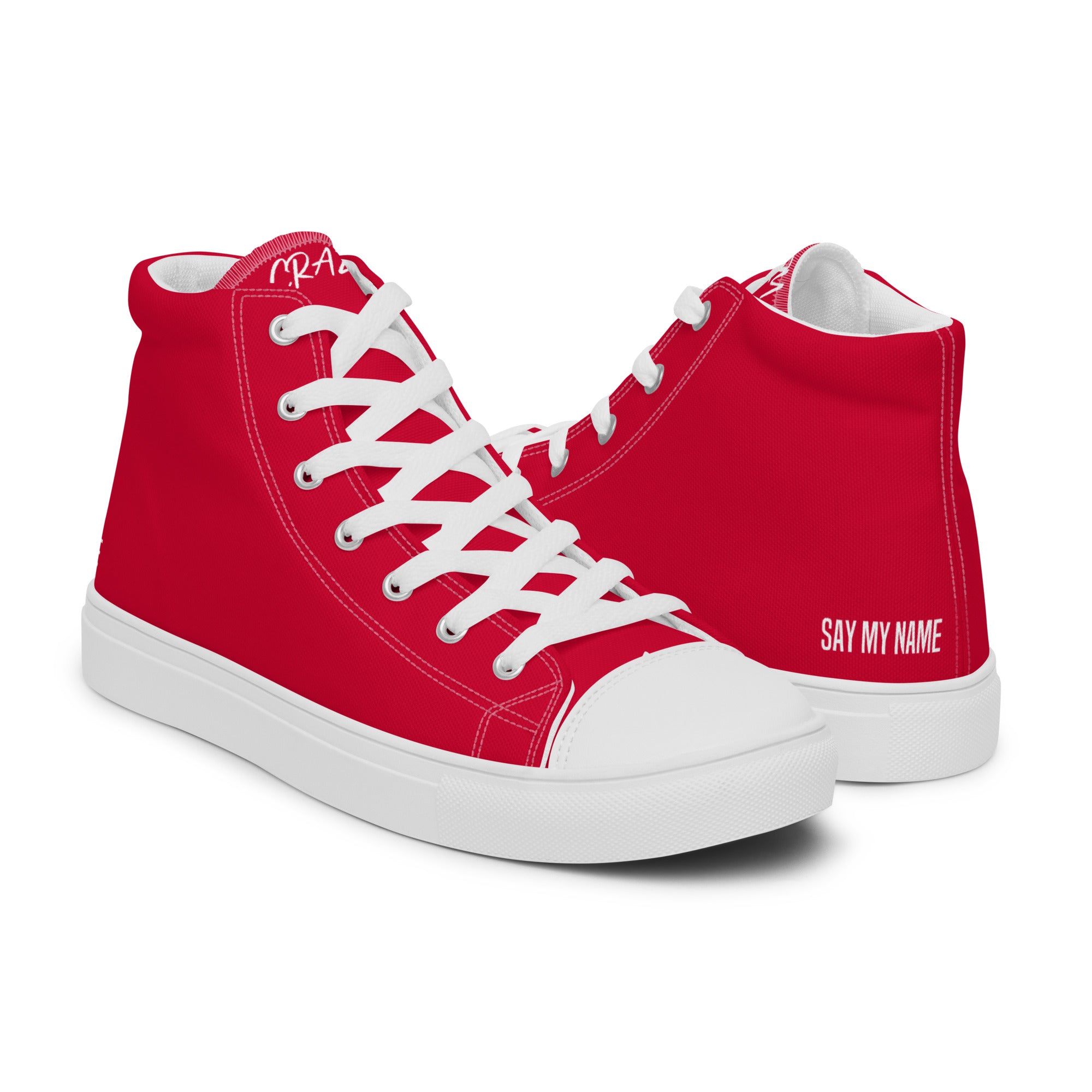 "SAY MY NAME" men's high red canvas sneakers
