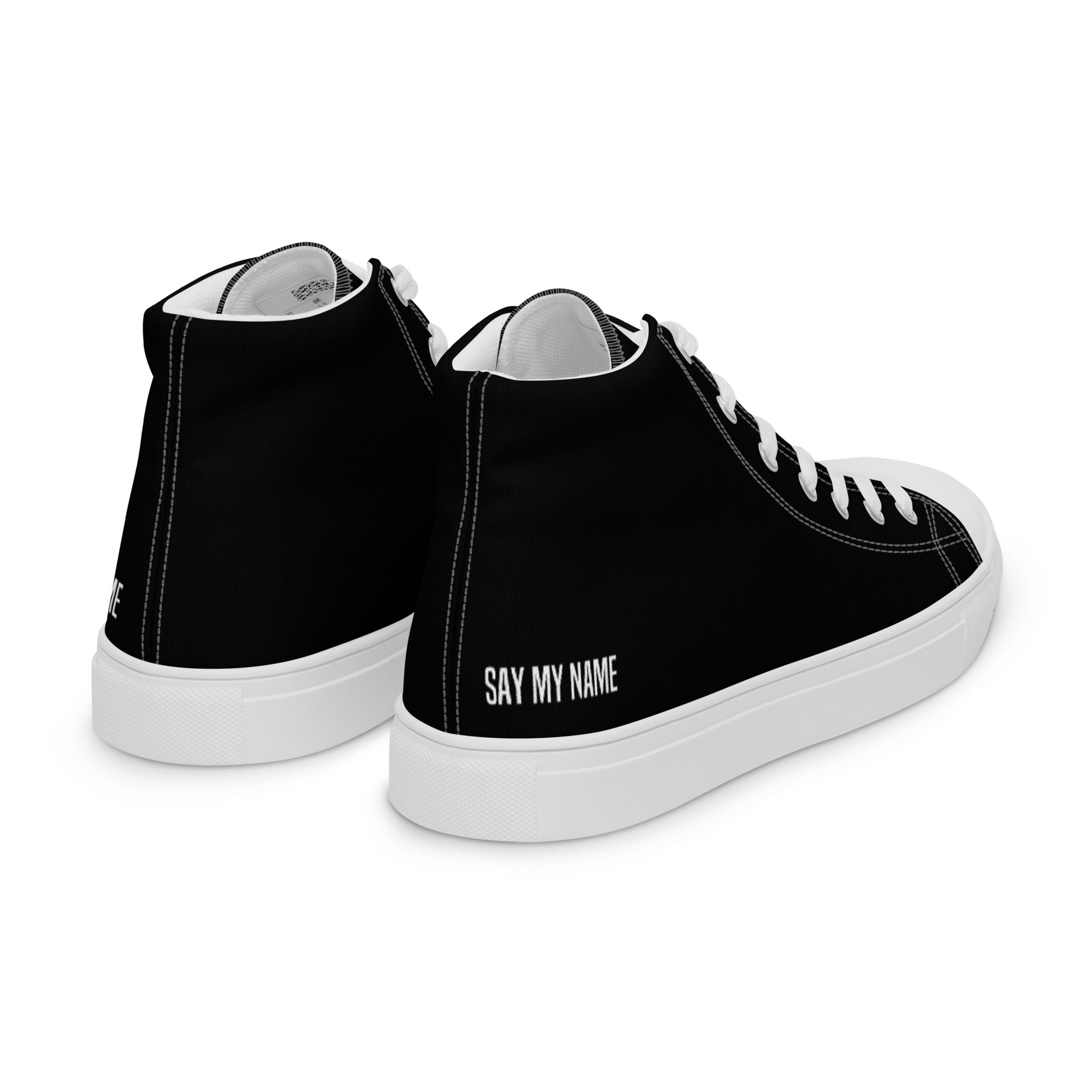 "SAY MY NAME" men's high-top black canvas sneakers