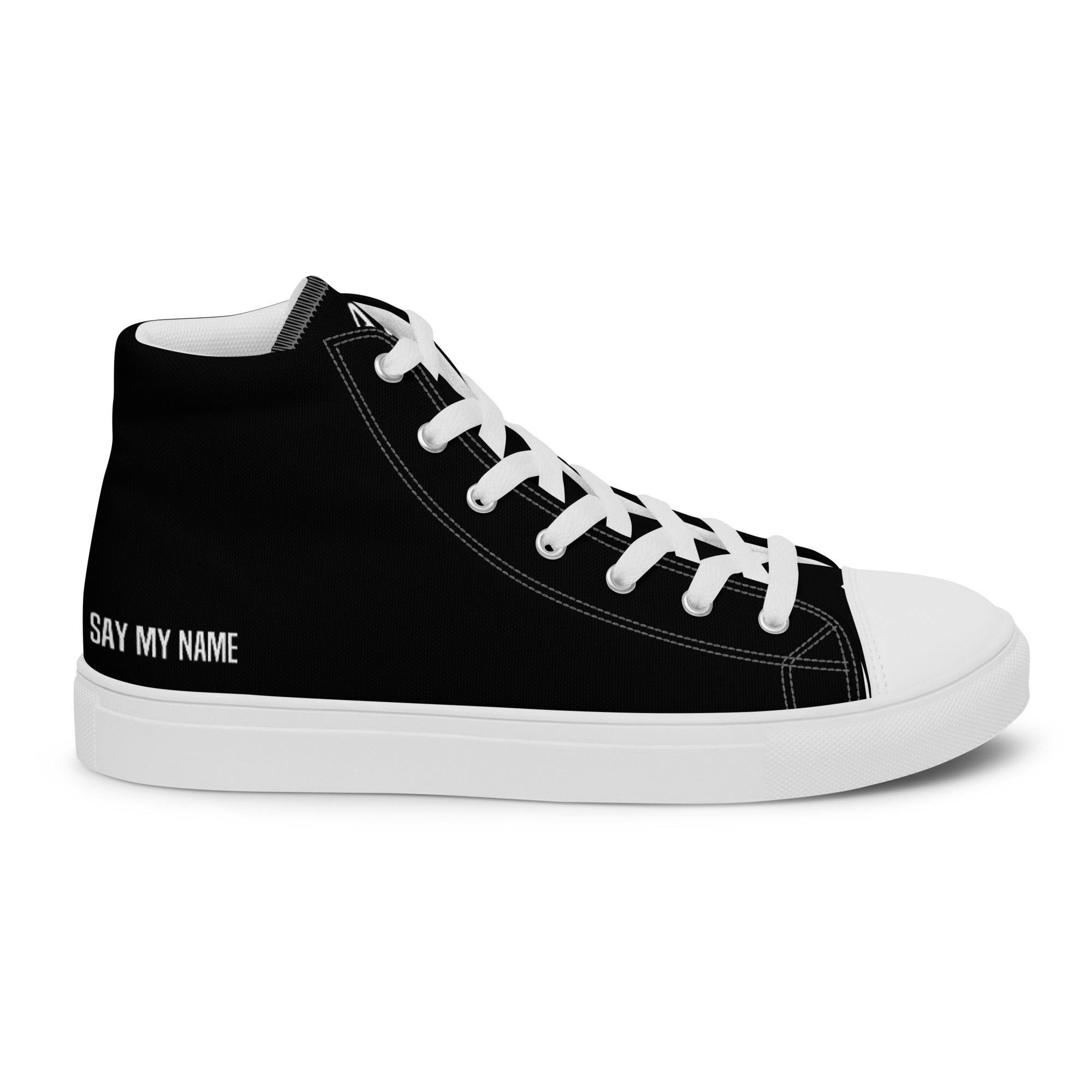 "SAY MY NAME" men's high-top black canvas sneakers