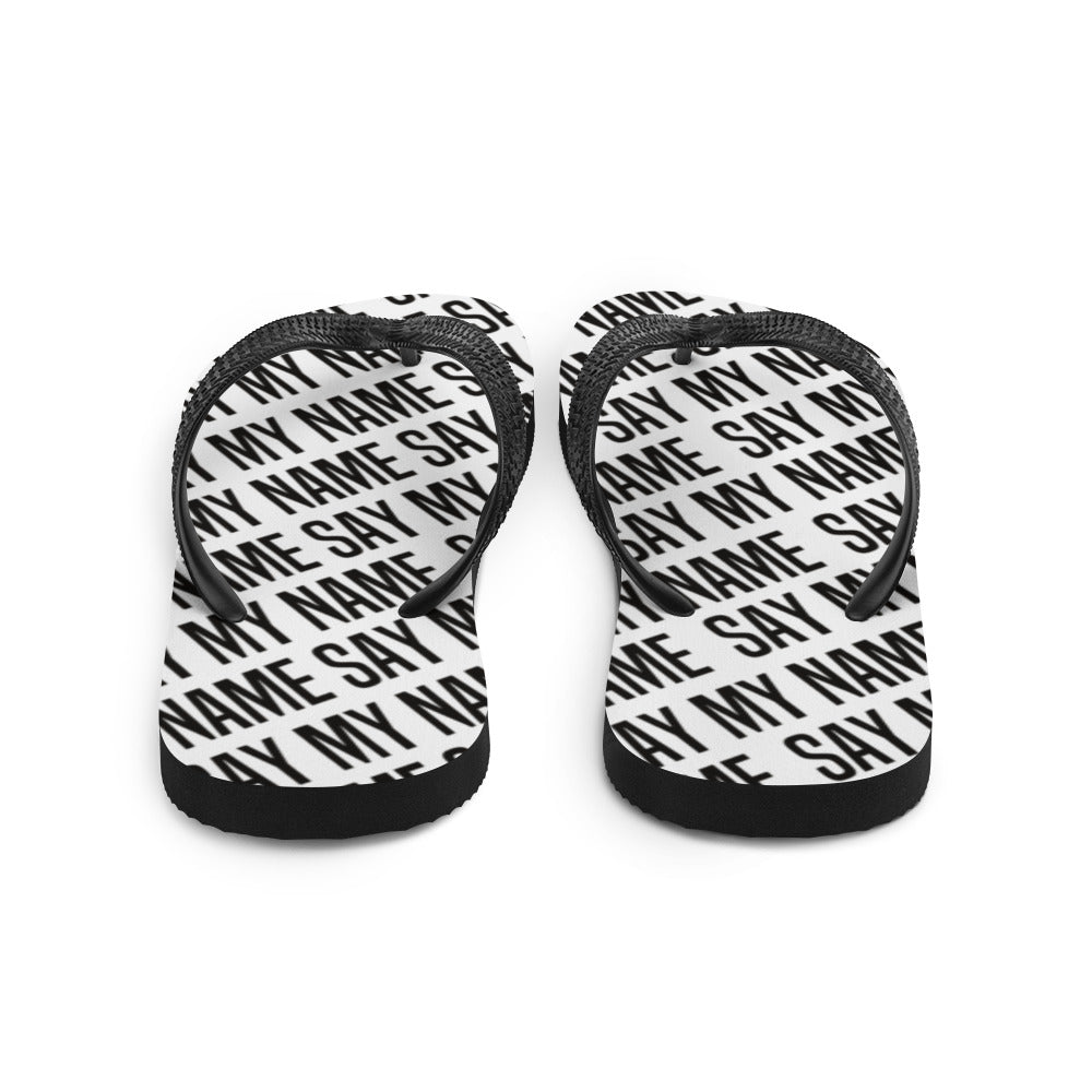 White Unisex "SAY MY NAME" flip flops