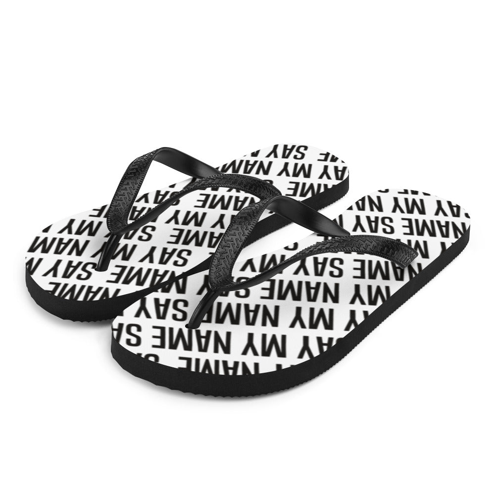 White Unisex "SAY MY NAME" flip flops