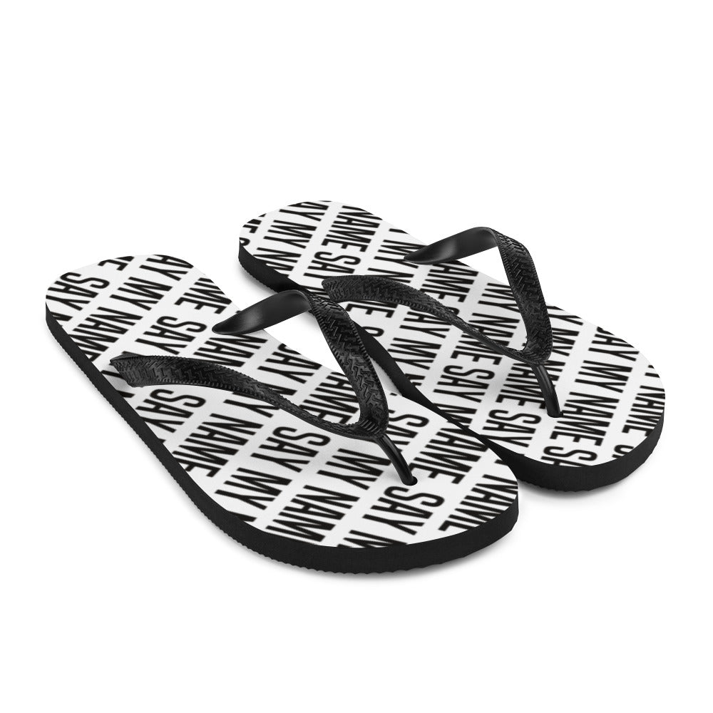White Unisex "SAY MY NAME" flip flops