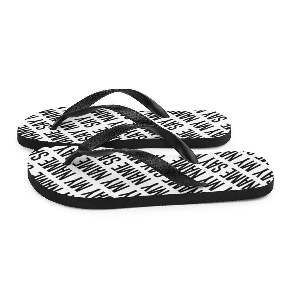 White Unisex "SAY MY NAME" flip flops