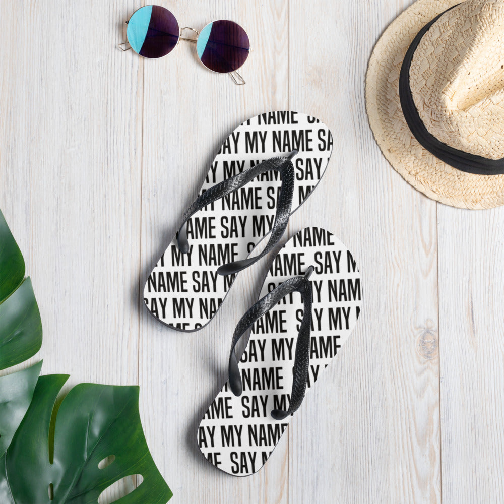 White Unisex "SAY MY NAME" flip flops