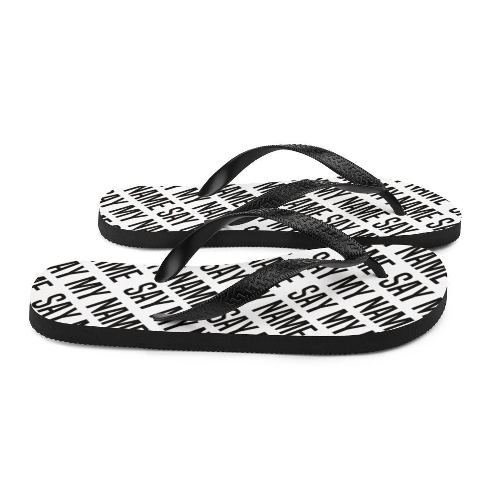 White Unisex "SAY MY NAME" flip flops